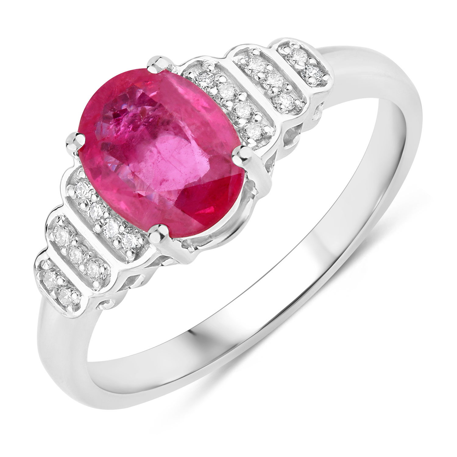 1.52 Carat Genuine Ruby and White Diamond 14K White Gold Ring