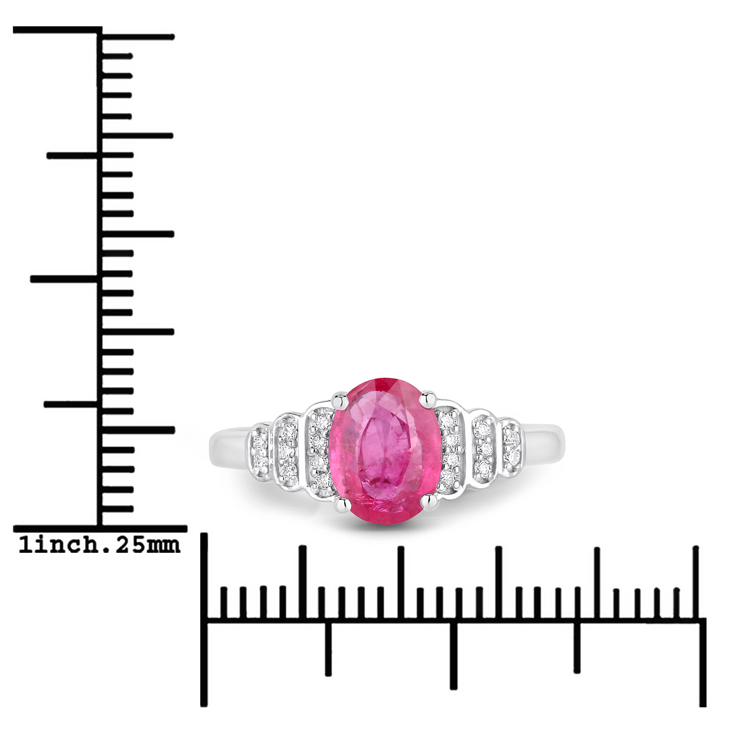 1.52 Carat Genuine Ruby and White Diamond 14K White Gold Ring