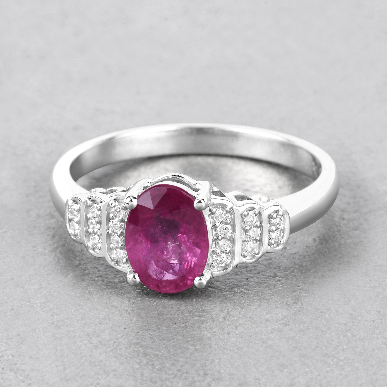 1.52 Carat Genuine Ruby and White Diamond 14K White Gold Ring