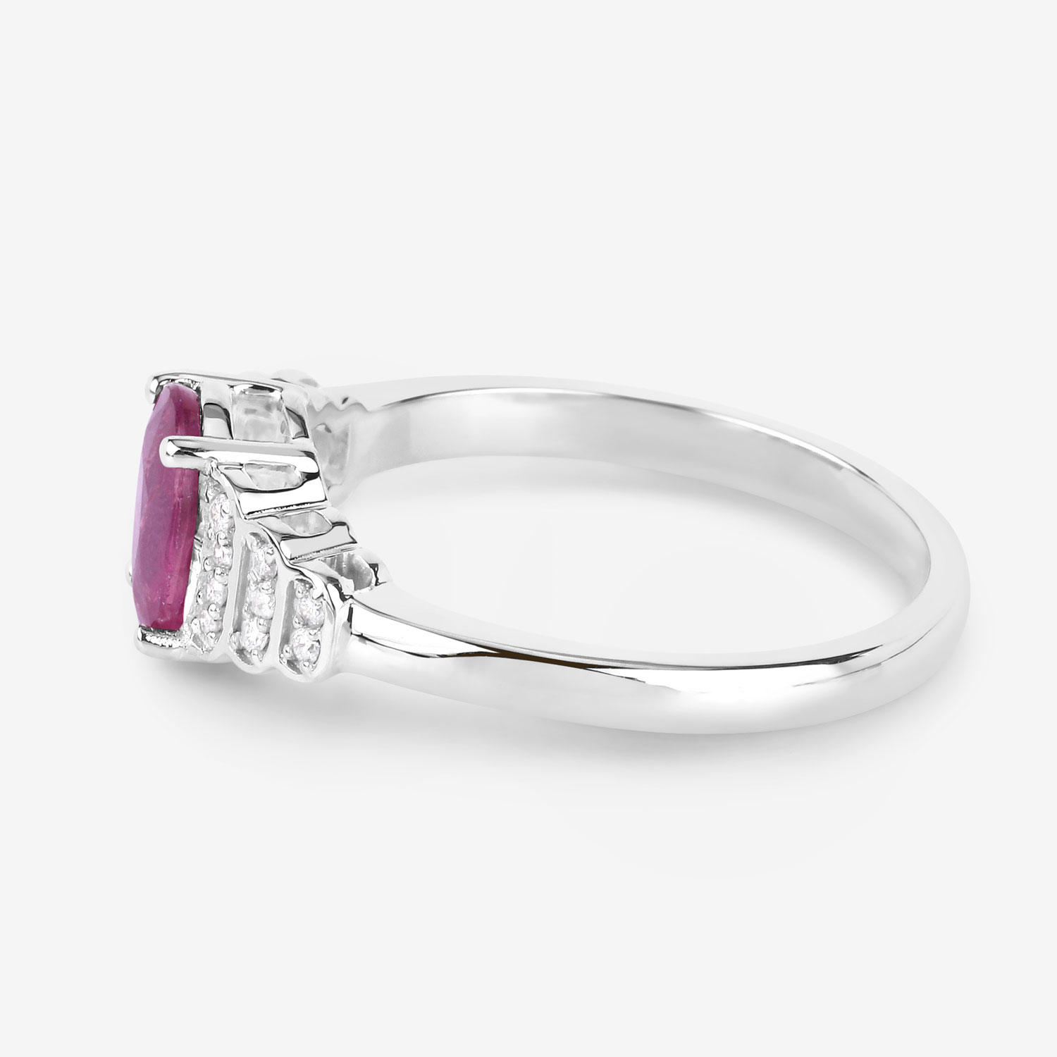 1.52 Carat Genuine Ruby and White Diamond 14K White Gold Ring