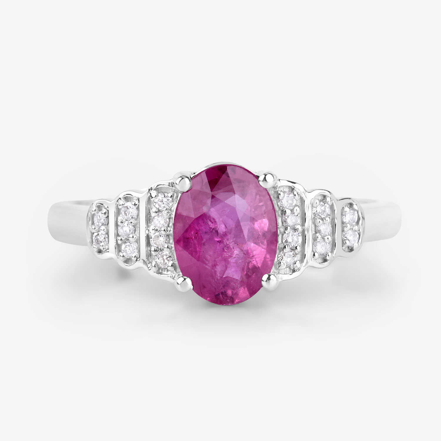 1.52 Carat Genuine Ruby and White Diamond 14K White Gold Ring