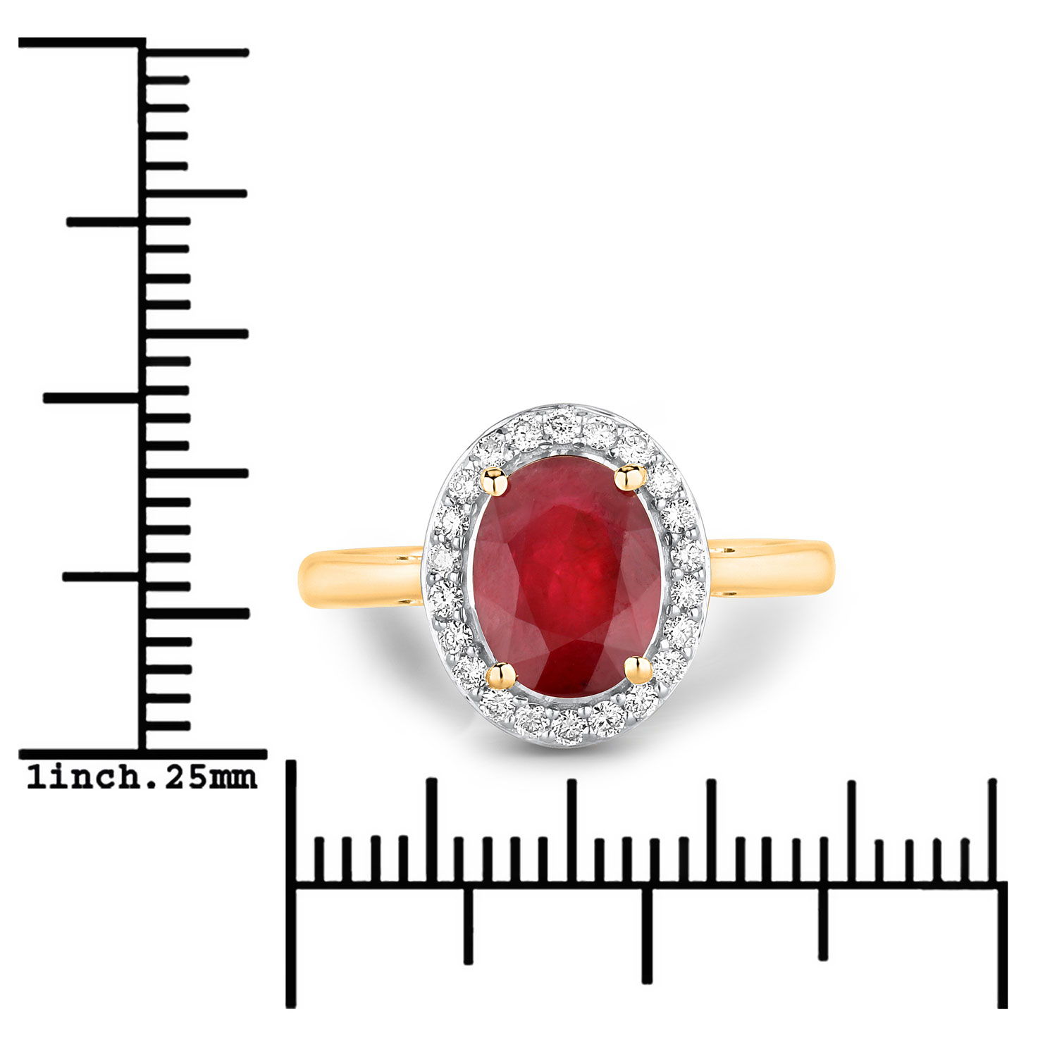 2.52 Carat Genuine Ruby and White Diamond 14K Yellow Gold Ring