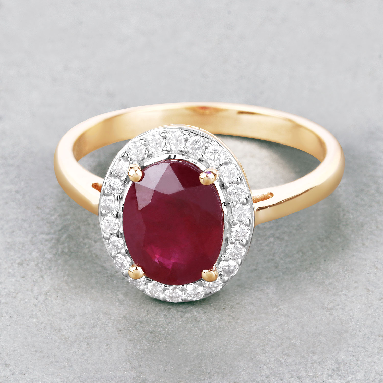 2.52 Carat Genuine Ruby and White Diamond 14K Yellow Gold Ring