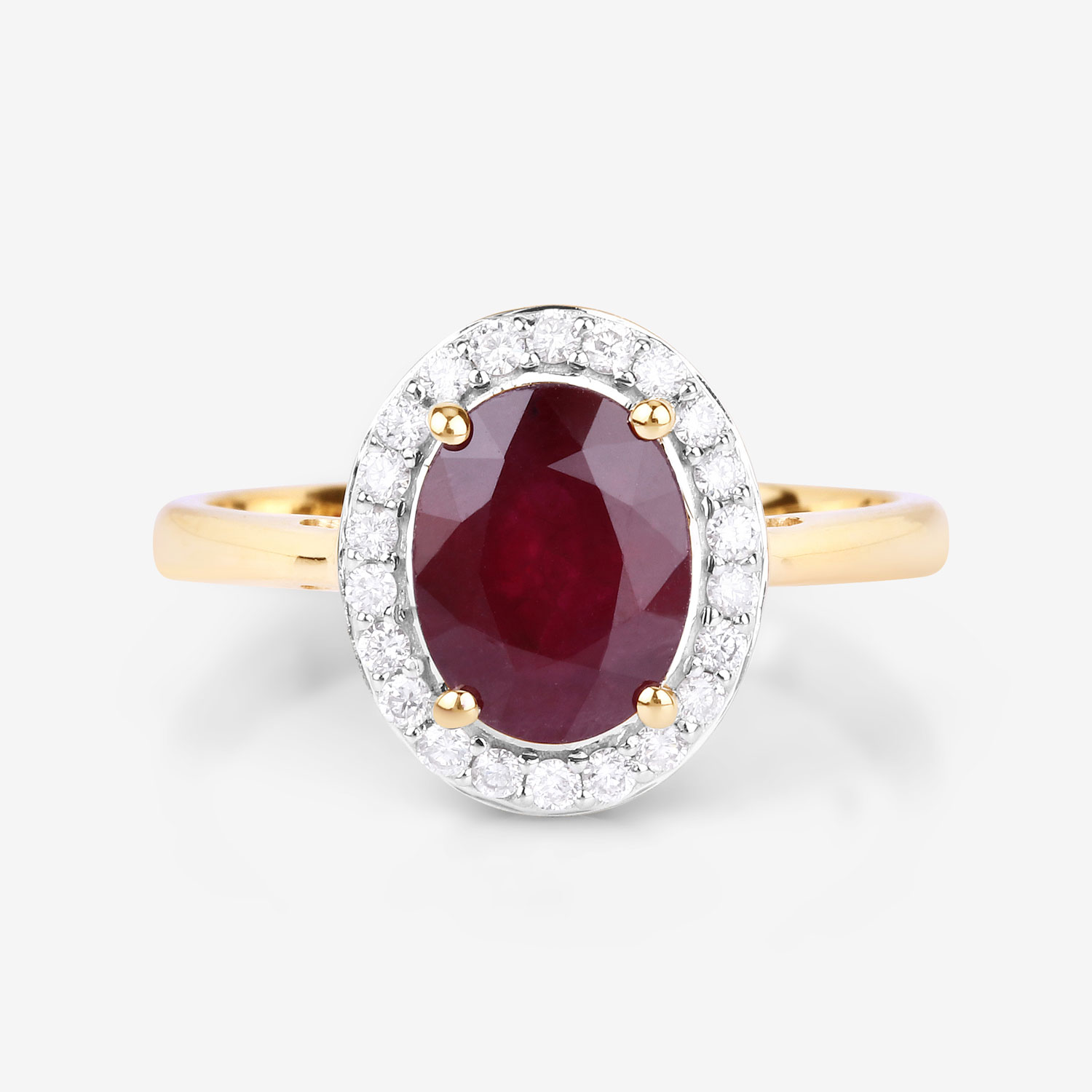 2.52 Carat Genuine Ruby and White Diamond 14K Yellow Gold Ring