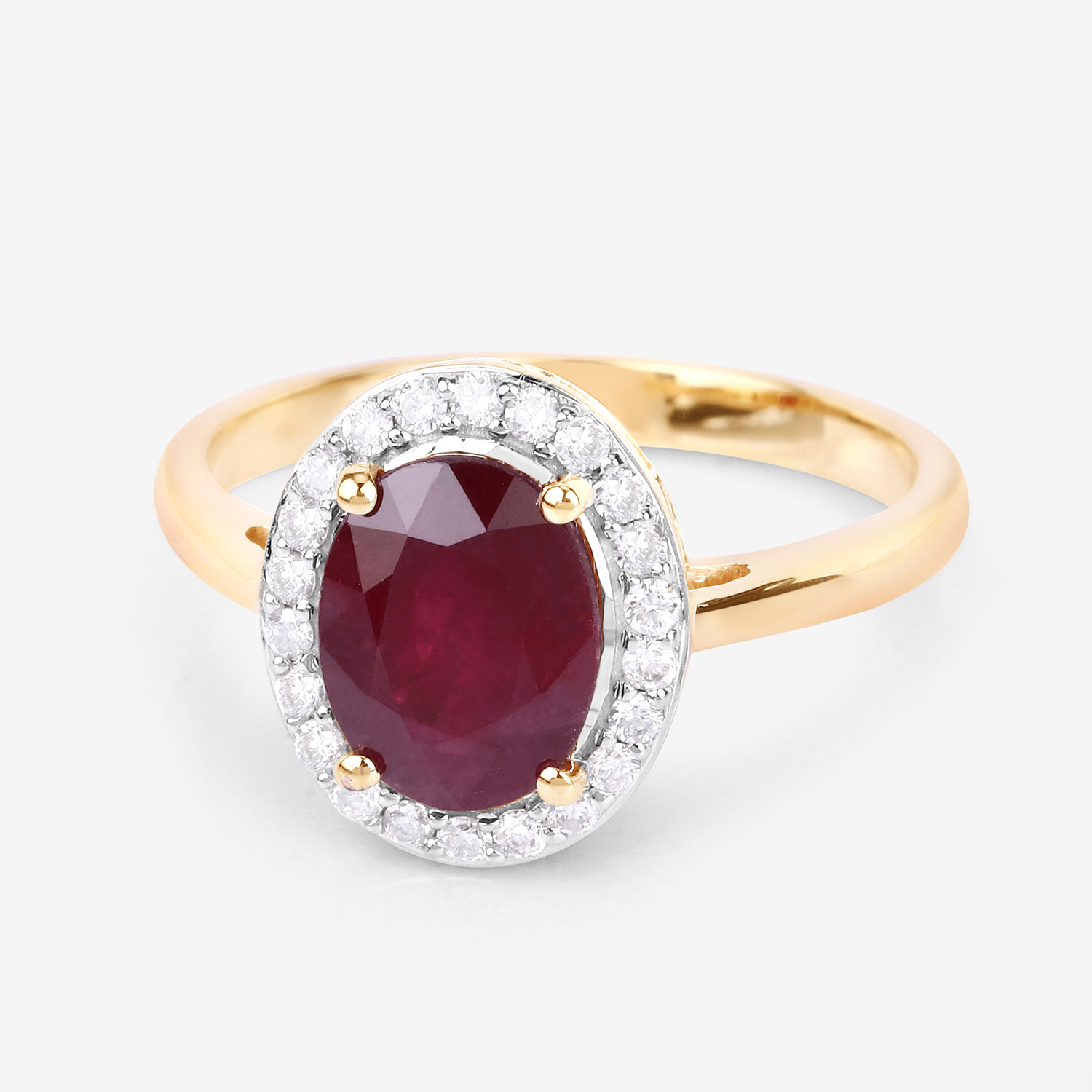 2.52 Carat Genuine Ruby and White Diamond 14K Yellow Gold Ring