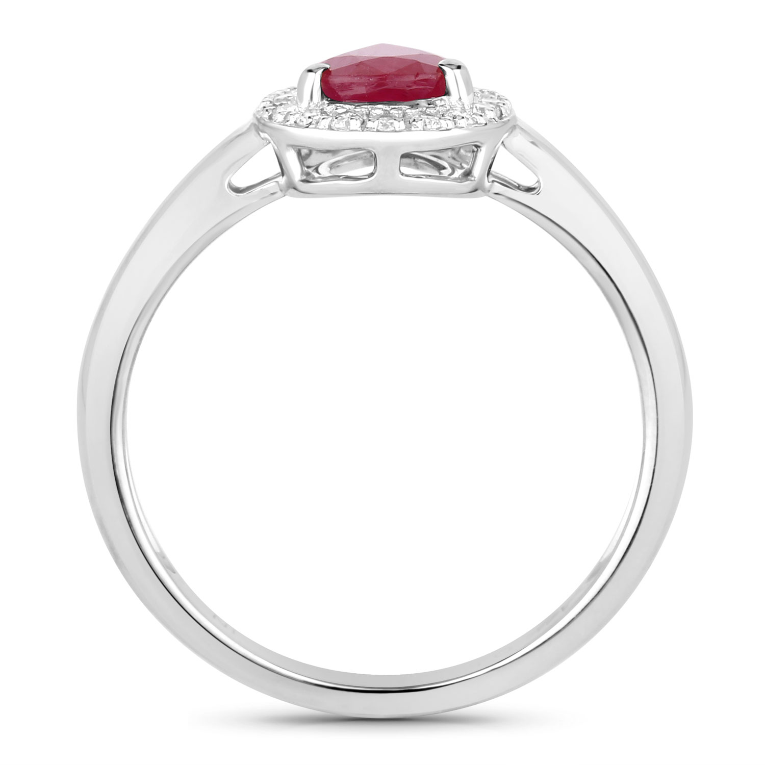 1.02 Carat Genuine Ruby and White Diamond 14K White Gold Ring