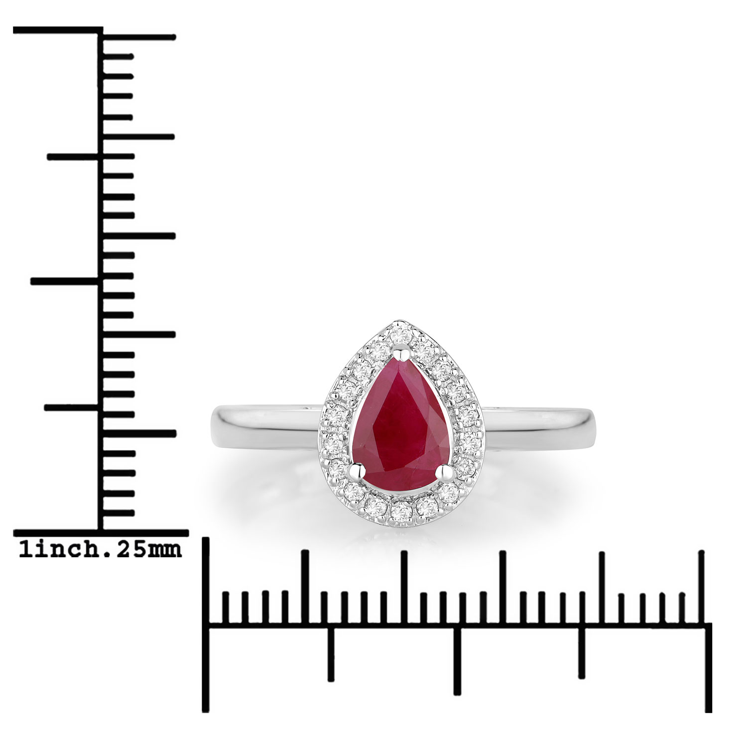 1.02 Carat Genuine Ruby and White Diamond 14K White Gold Ring