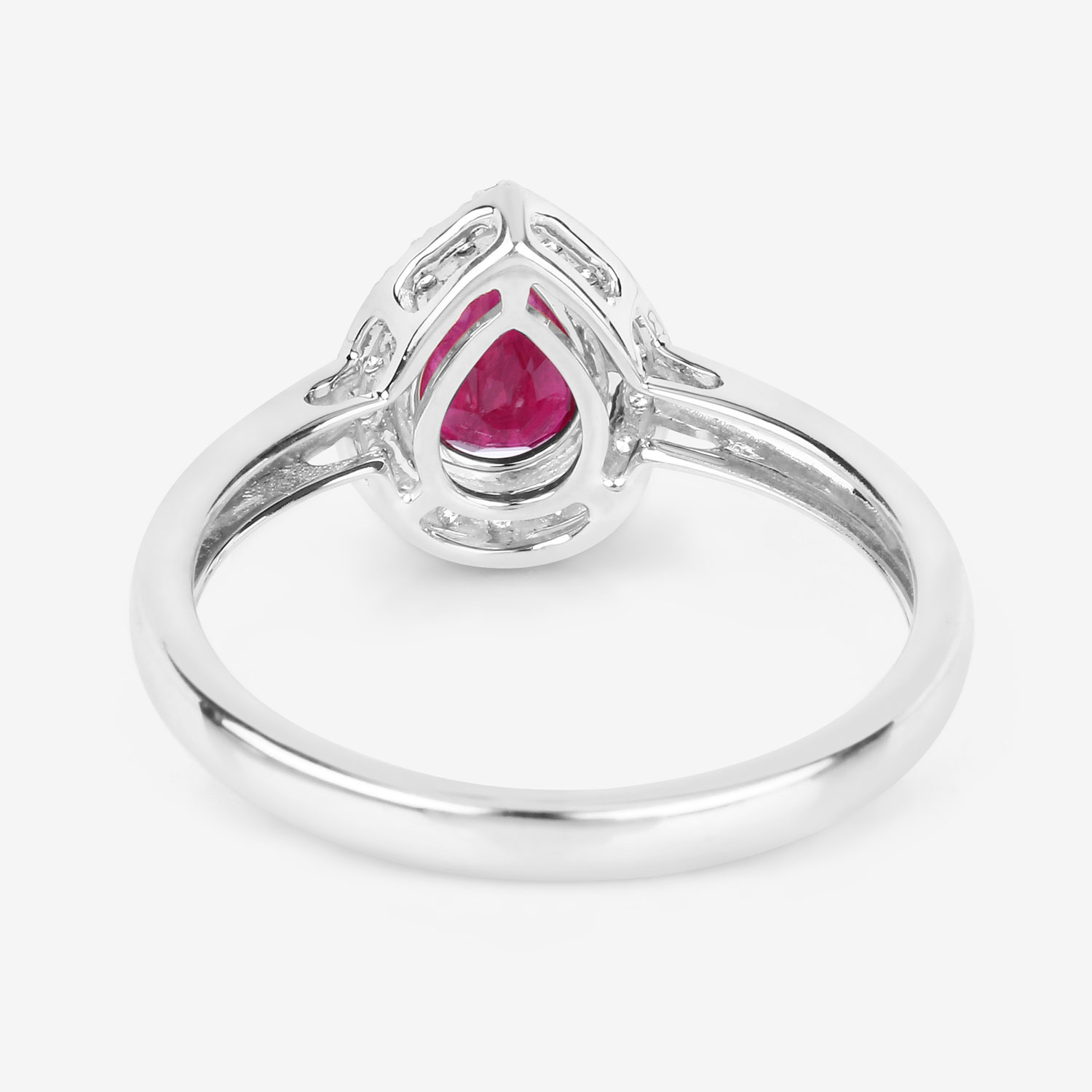 1.02 Carat Genuine Ruby and White Diamond 14K White Gold Ring