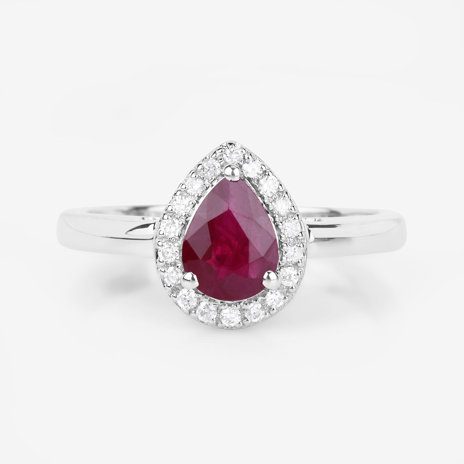 1.02 Carat Genuine Ruby and White Diamond 14K White Gold Ring