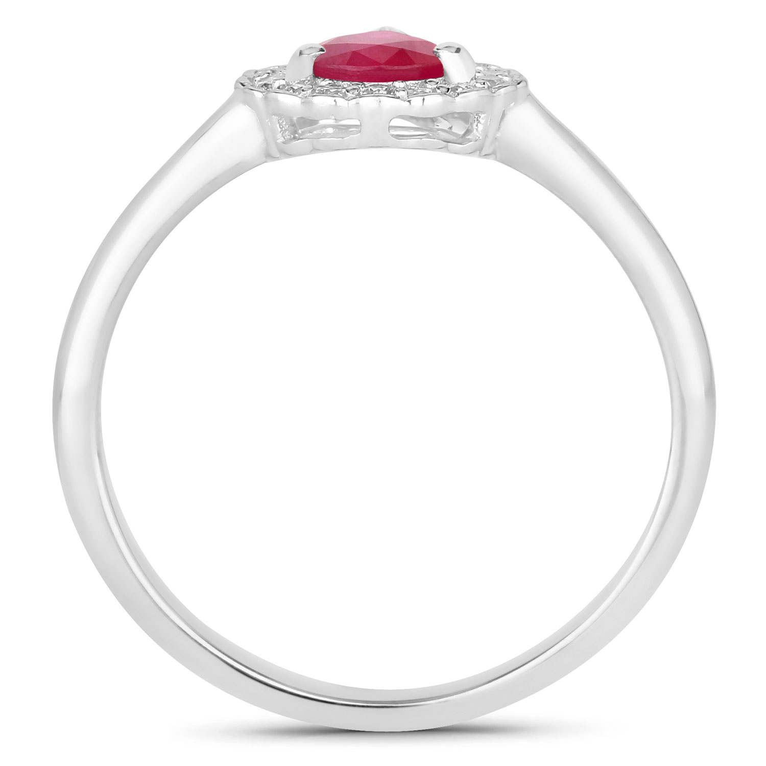 0.94 Carat Genuine Ruby and White Diamond 14K White Gold Ring