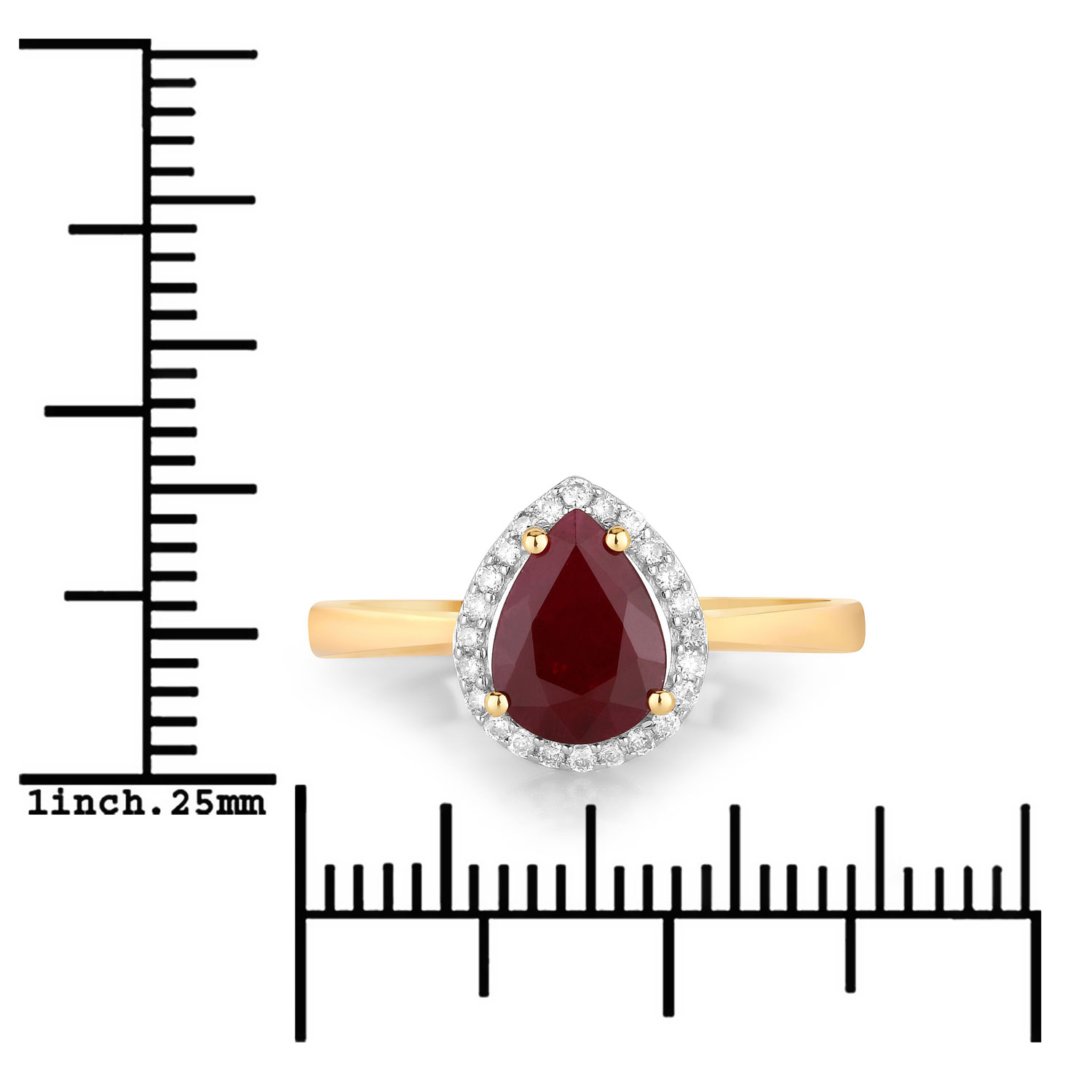 1.30 Carat Genuine Ruby and White Diamond 14K Yellow Gold Ring
