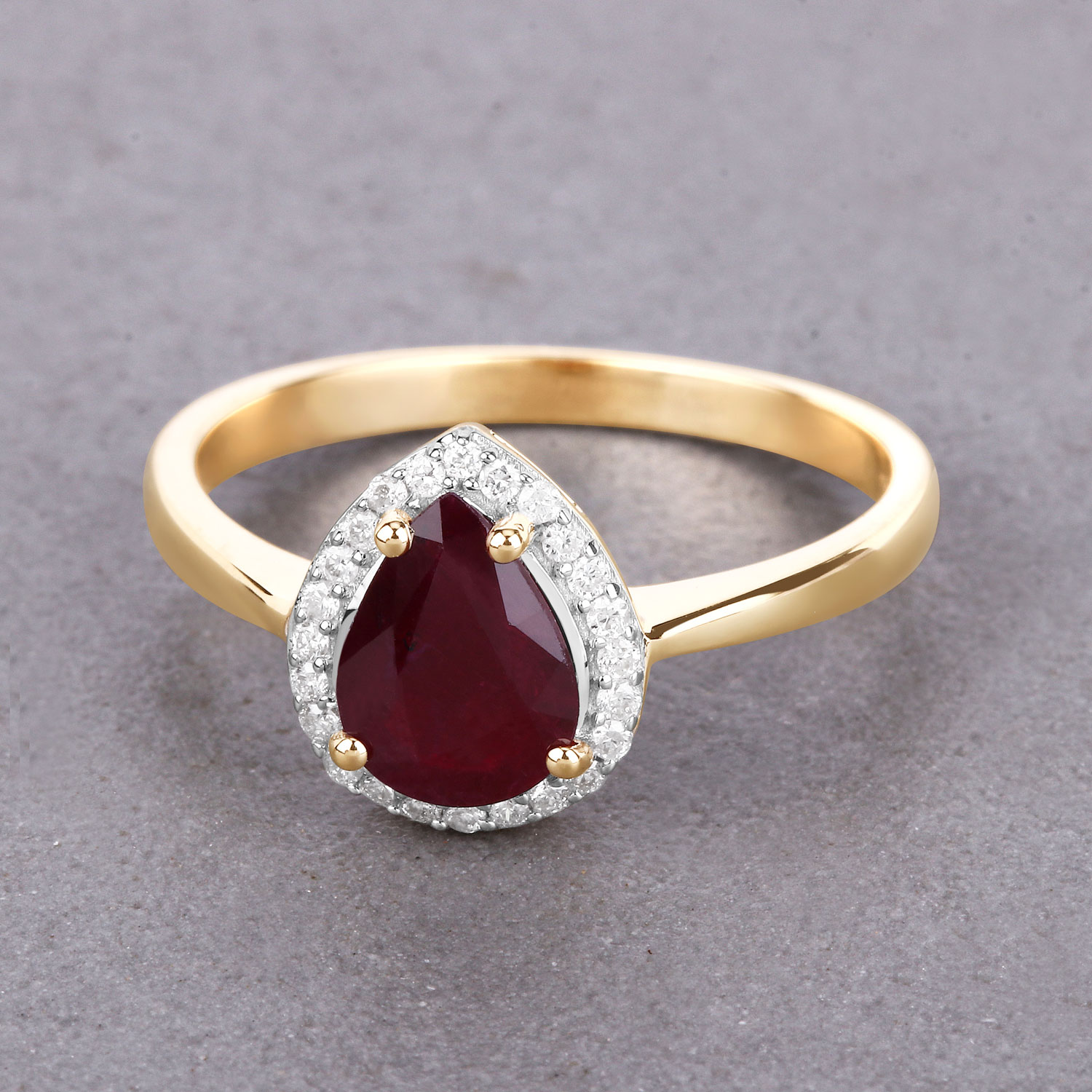 1.30 Carat Genuine Ruby and White Diamond 14K Yellow Gold Ring