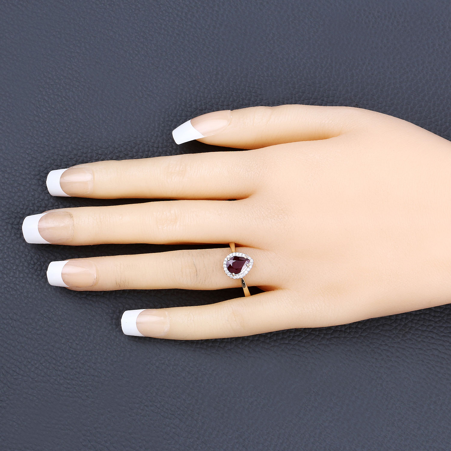 1.30 Carat Genuine Ruby and White Diamond 14K Yellow Gold Ring