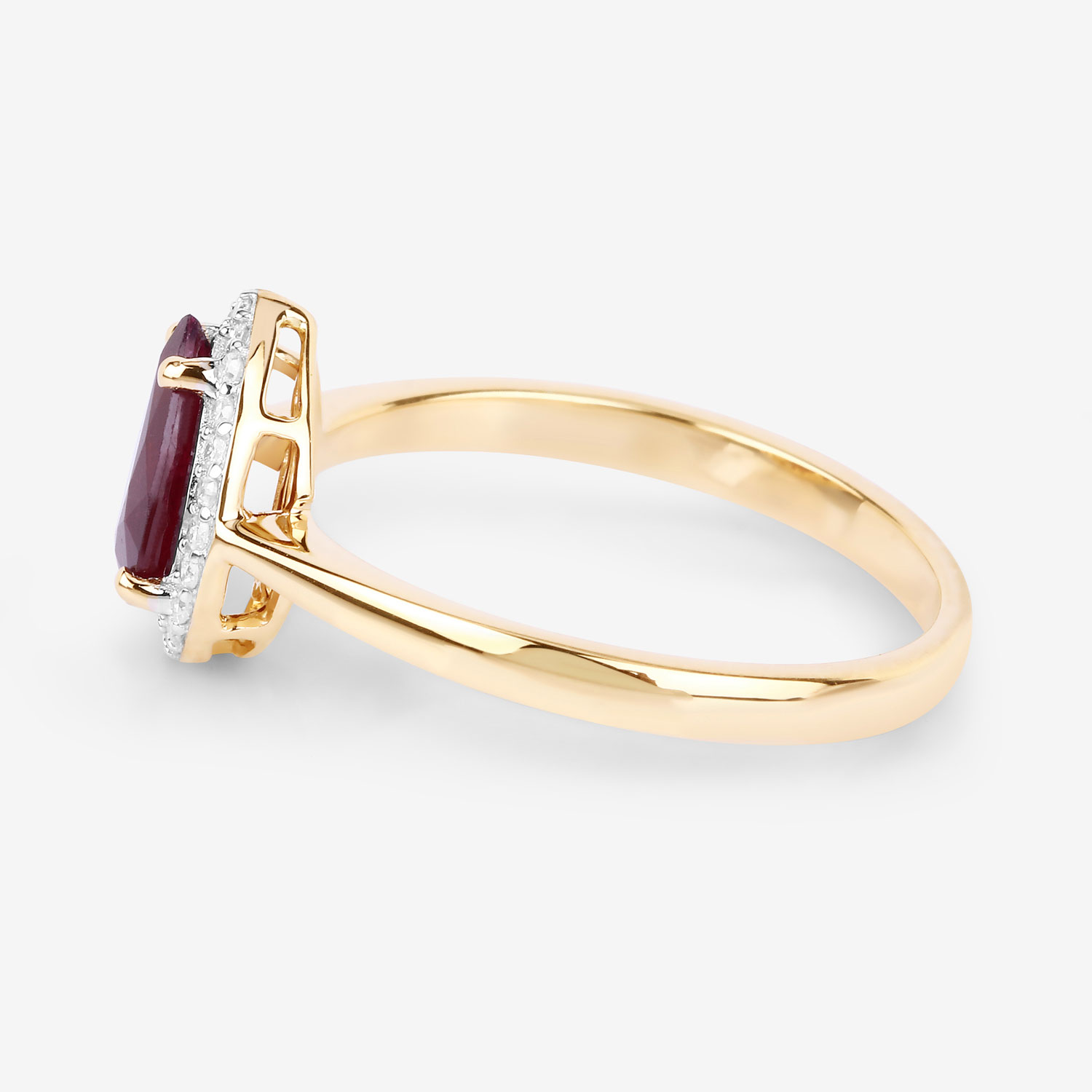 1.30 Carat Genuine Ruby and White Diamond 14K Yellow Gold Ring