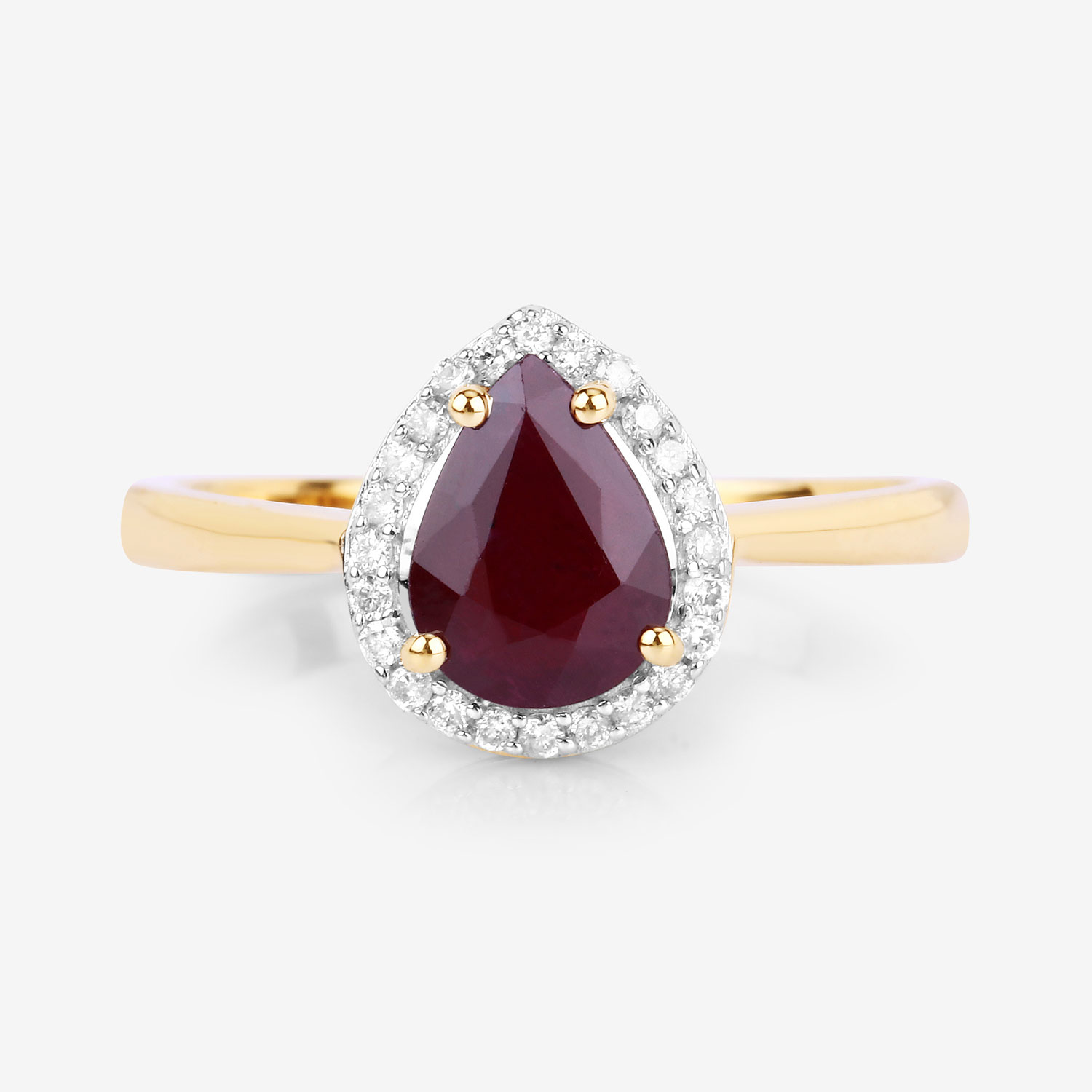 1.30 Carat Genuine Ruby and White Diamond 14K Yellow Gold Ring