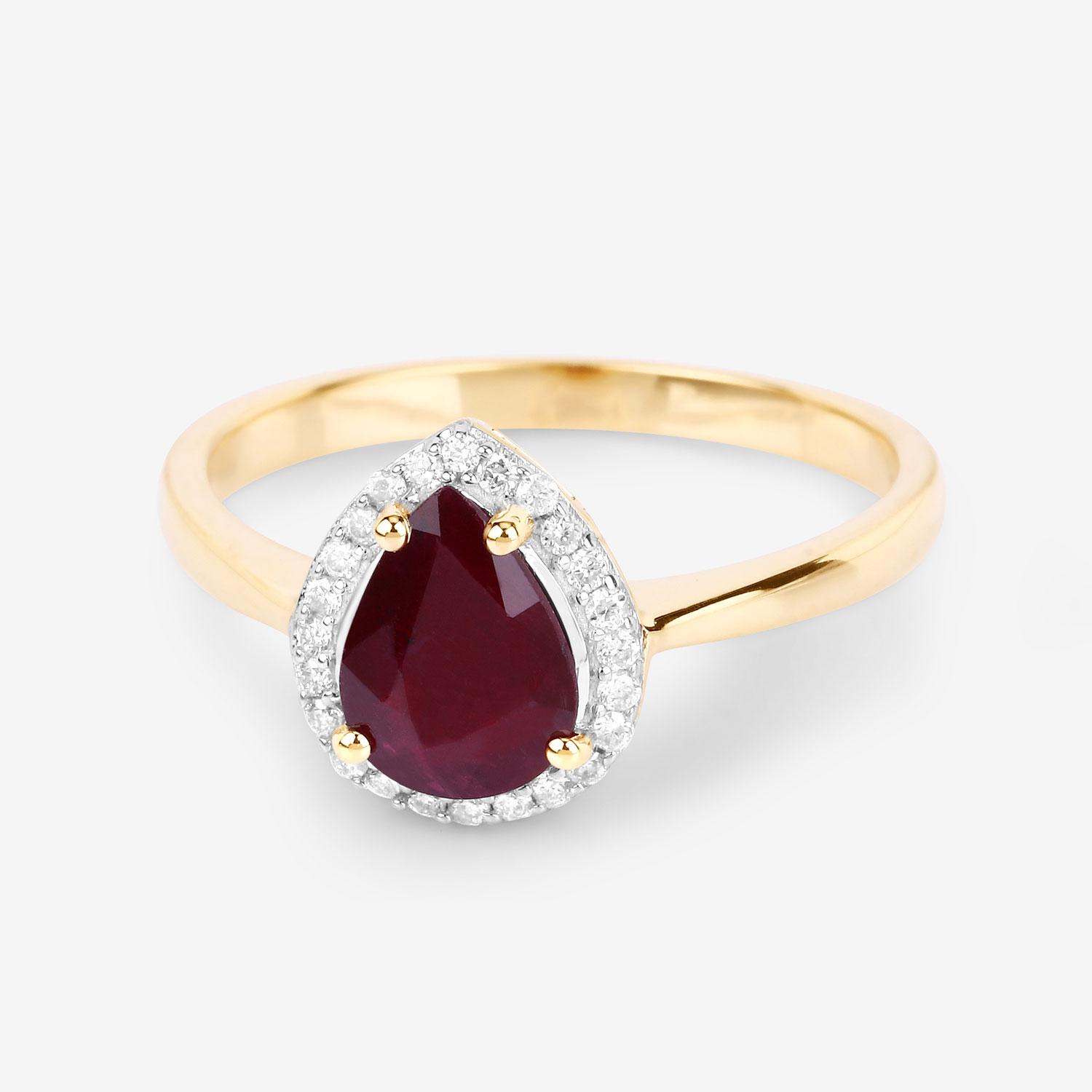 1.30 Carat Genuine Ruby and White Diamond 14K Yellow Gold Ring