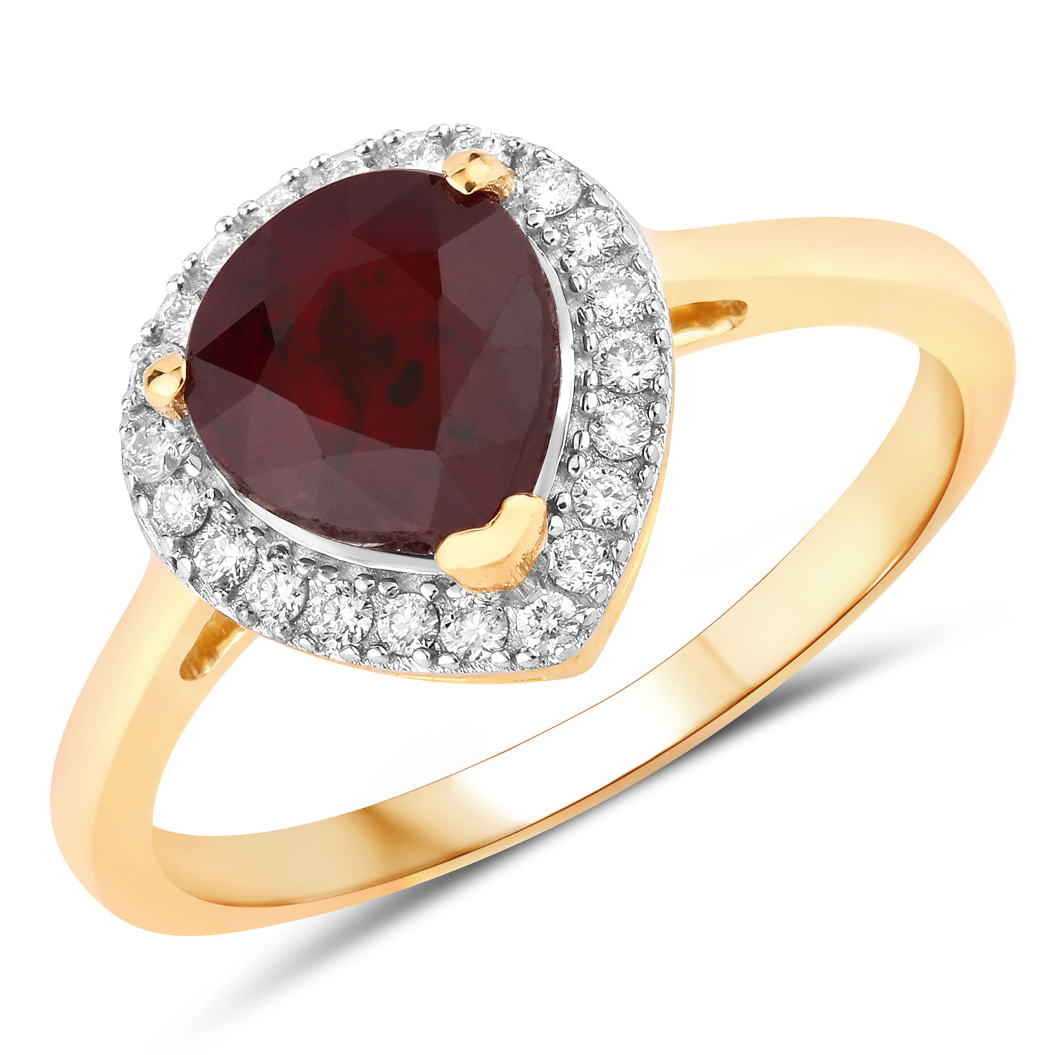 2.19 Carat Genuine Ruby and White Diamond 14K Yellow Gold Ring