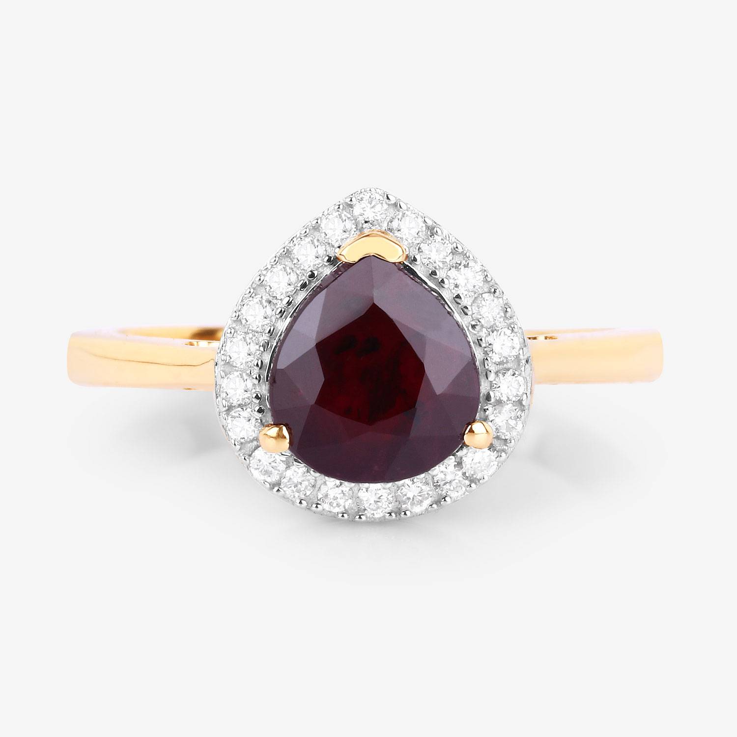 2.19 Carat Genuine Ruby and White Diamond 14K Yellow Gold Ring