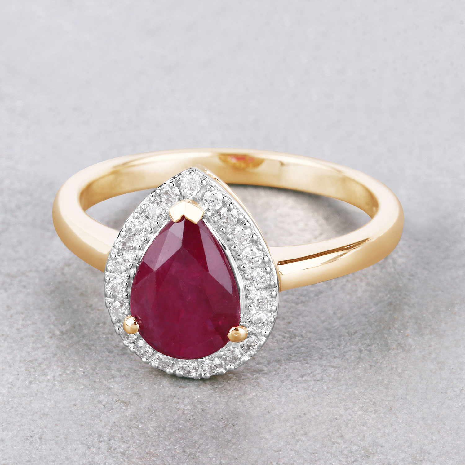 1.38 Carat Genuine Ruby and White Diamond 14K Yellow Gold Ring