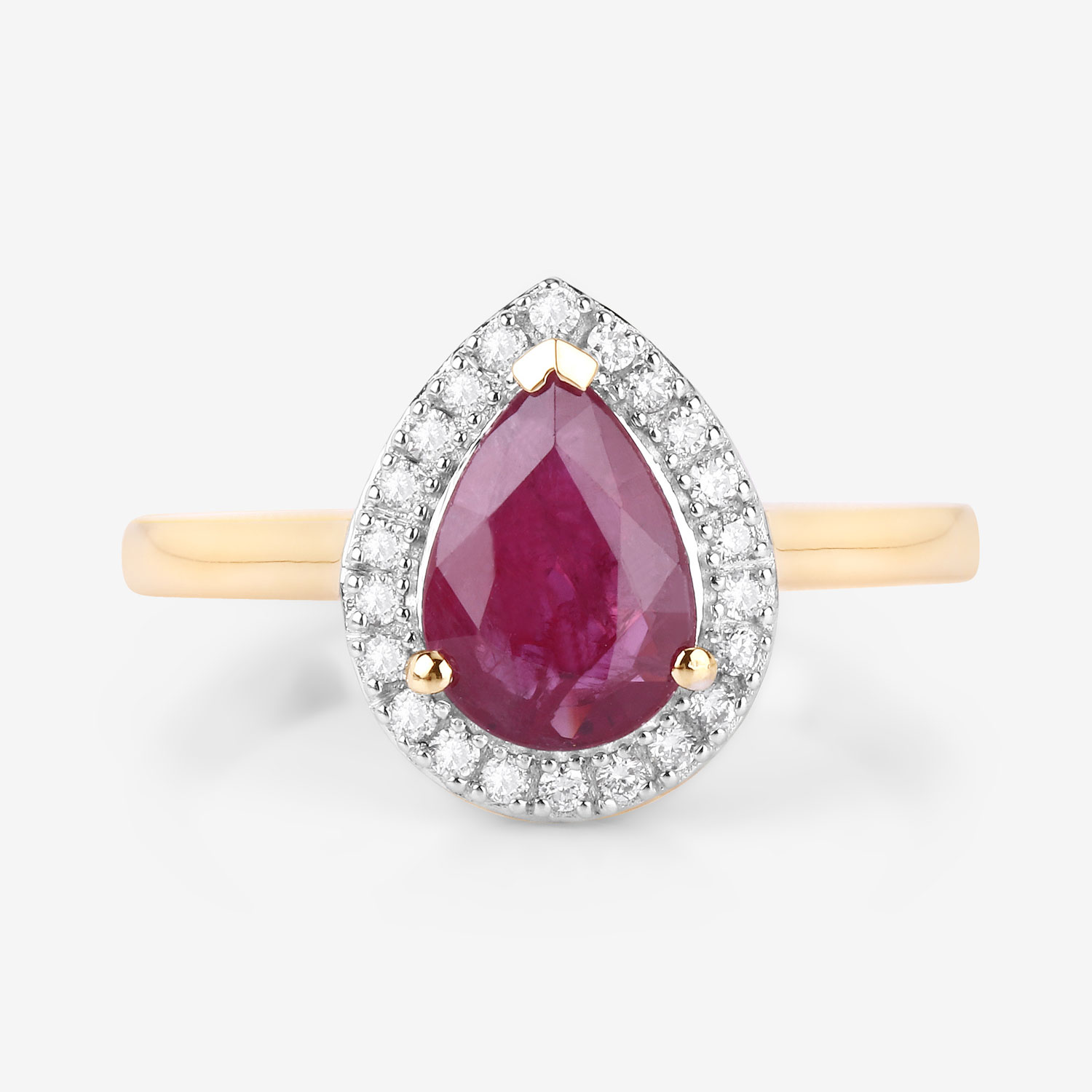 1.38 Carat Genuine Ruby and White Diamond 14K Yellow Gold Ring