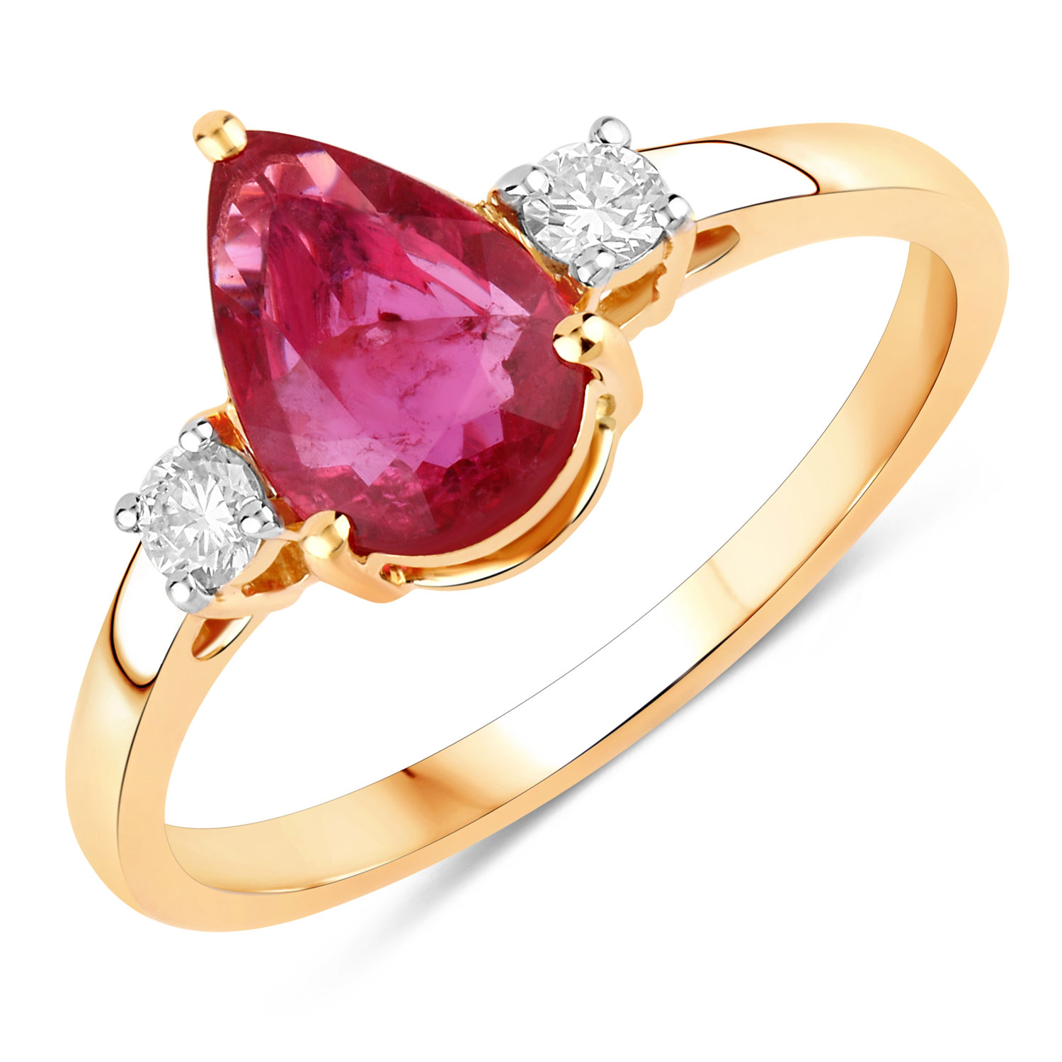 1.08 Carat Genuine Ruby and White Diamond 14K Yellow Gold Ring