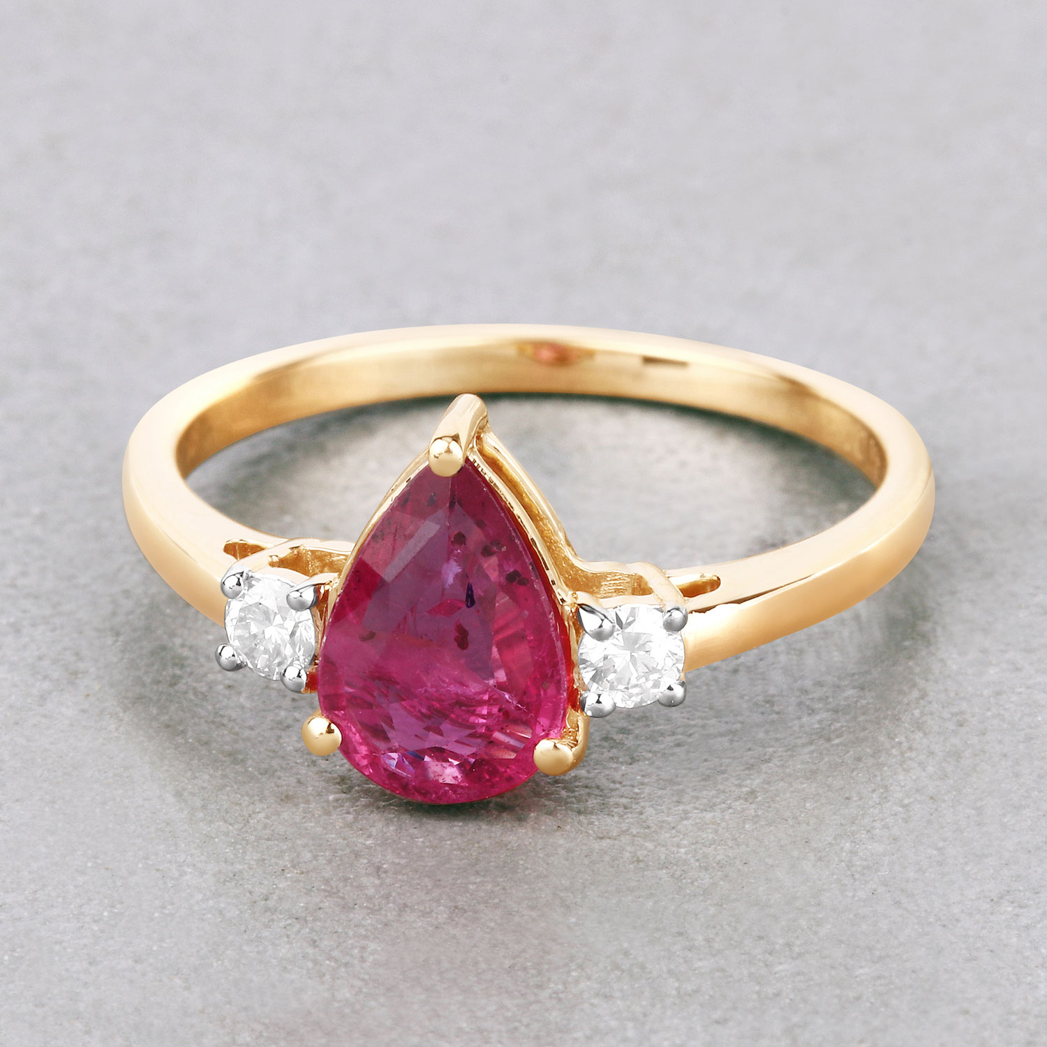 1.08 Carat Genuine Ruby and White Diamond 14K Yellow Gold Ring