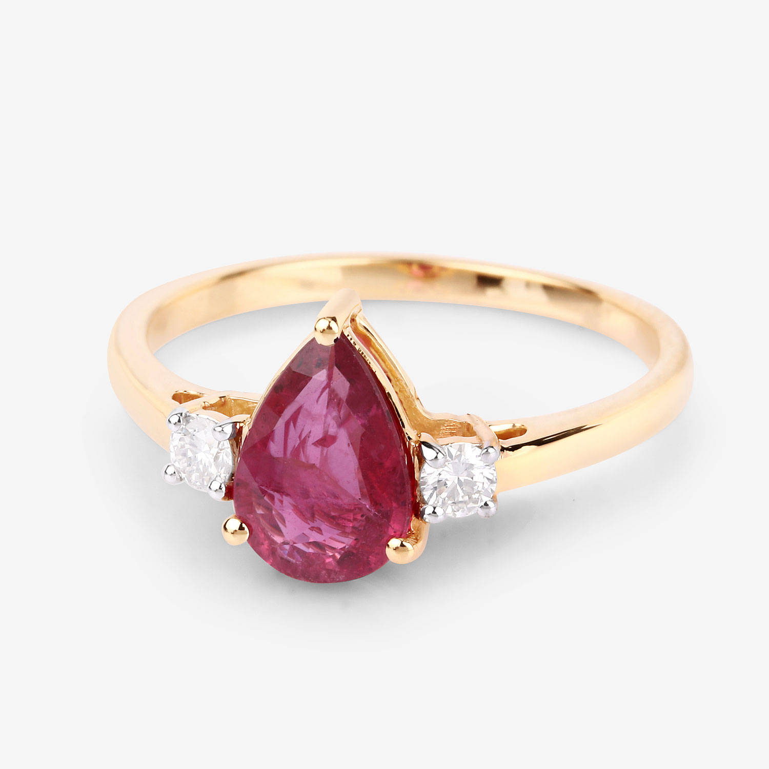 1.08 Carat Genuine Ruby and White Diamond 14K Yellow Gold Ring