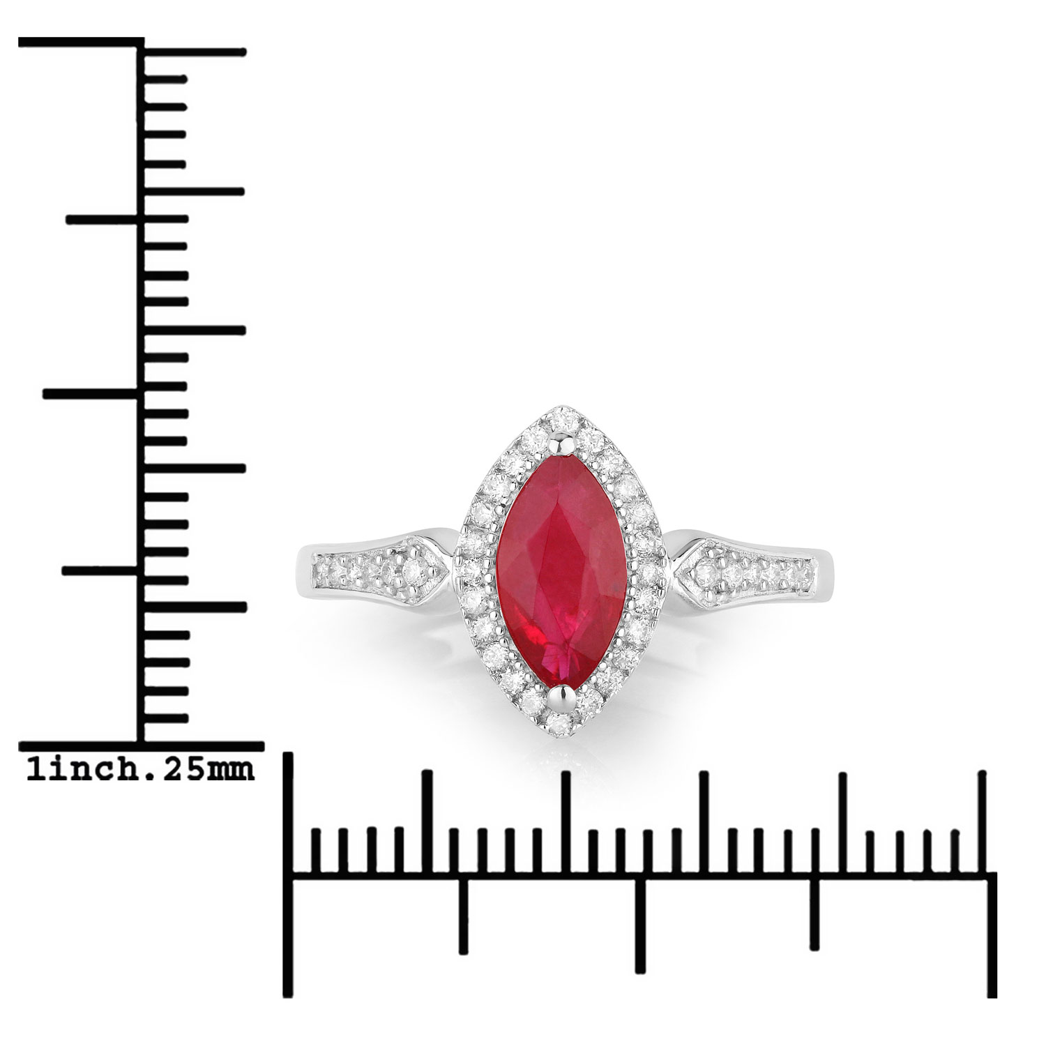 0.96 Carat Genuine Ruby and White Diamond 14K White Gold Ring