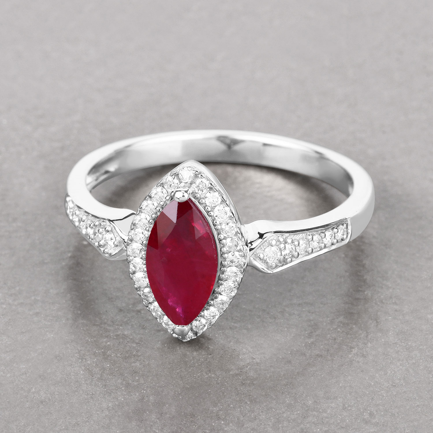 0.96 Carat Genuine Ruby and White Diamond 14K White Gold Ring