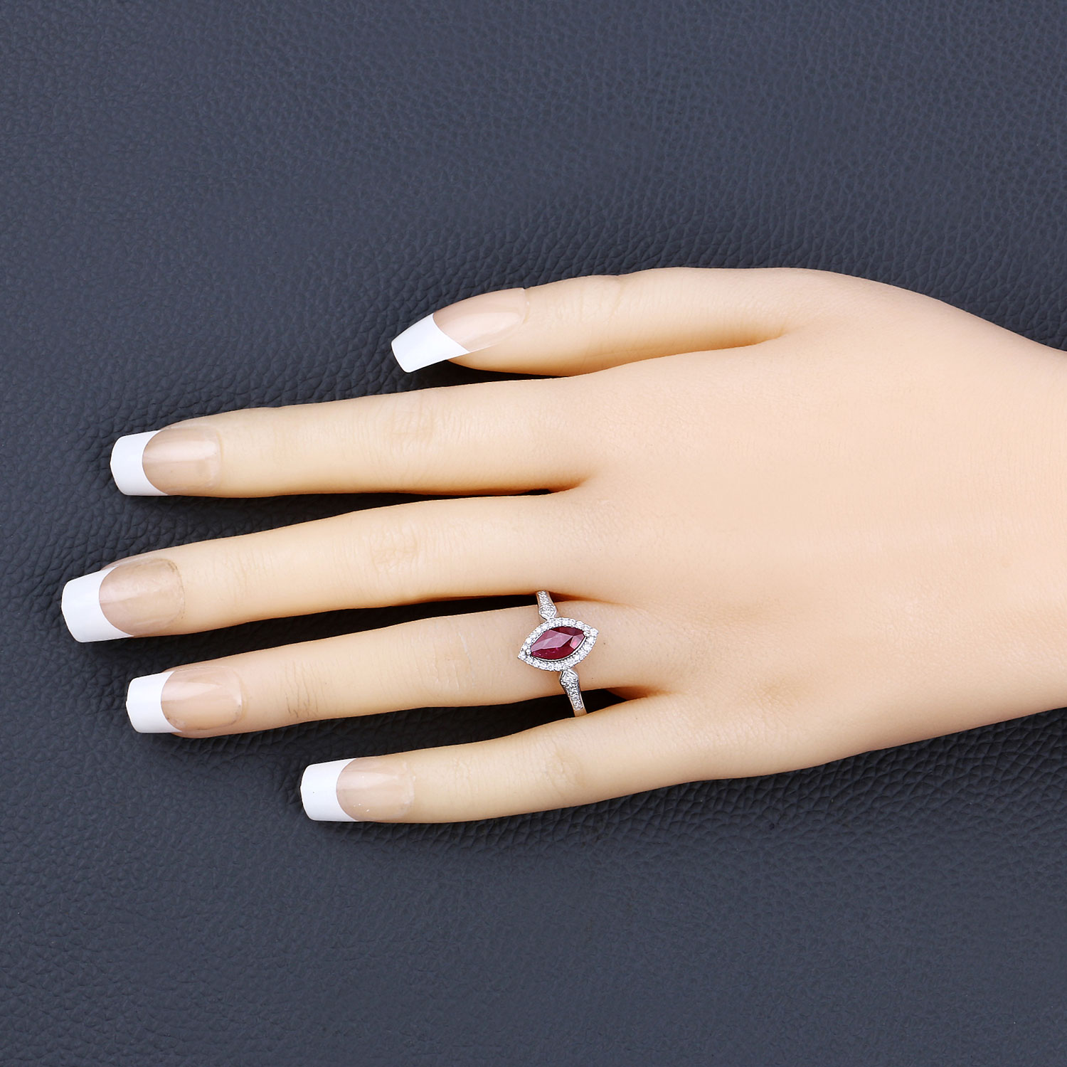 0.96 Carat Genuine Ruby and White Diamond 14K White Gold Ring