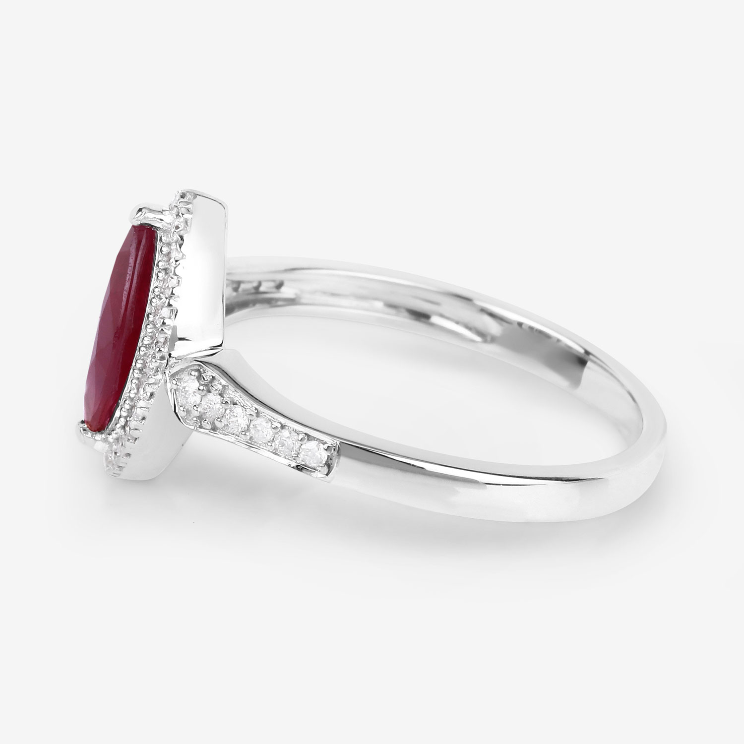 0.96 Carat Genuine Ruby and White Diamond 14K White Gold Ring