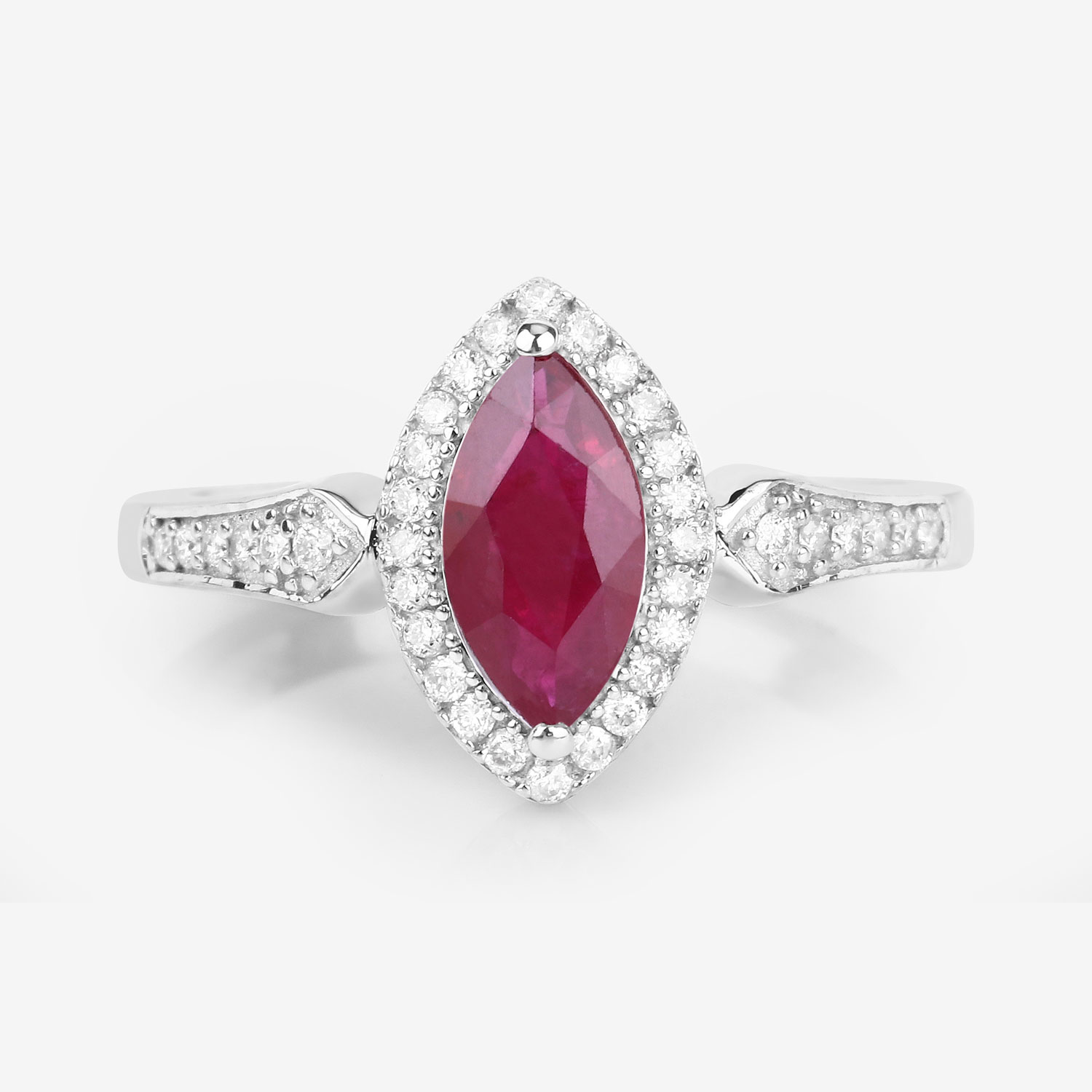 0.96 Carat Genuine Ruby and White Diamond 14K White Gold Ring