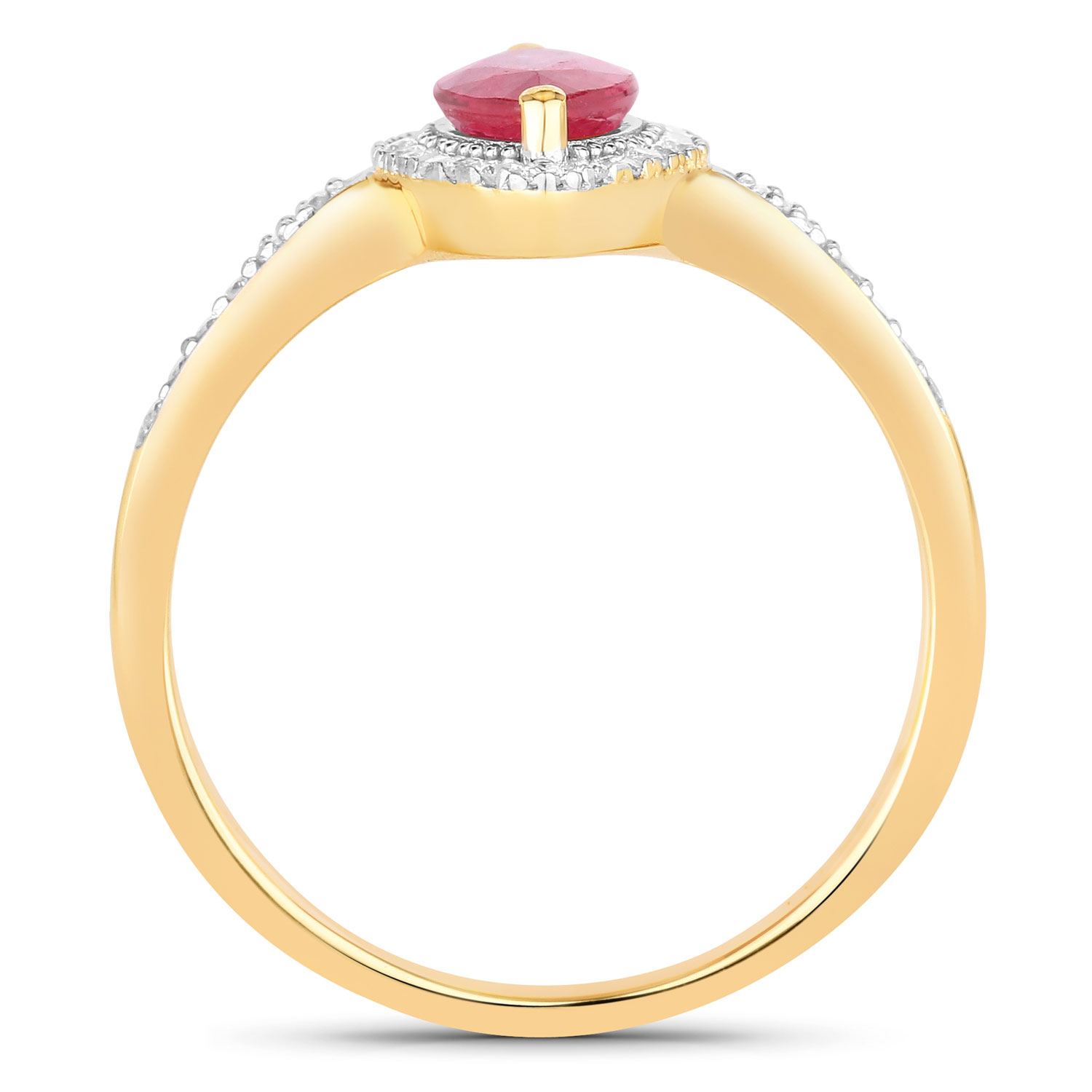 0.96 Carat Genuine Ruby and White Diamond 14K Yellow Gold Ring