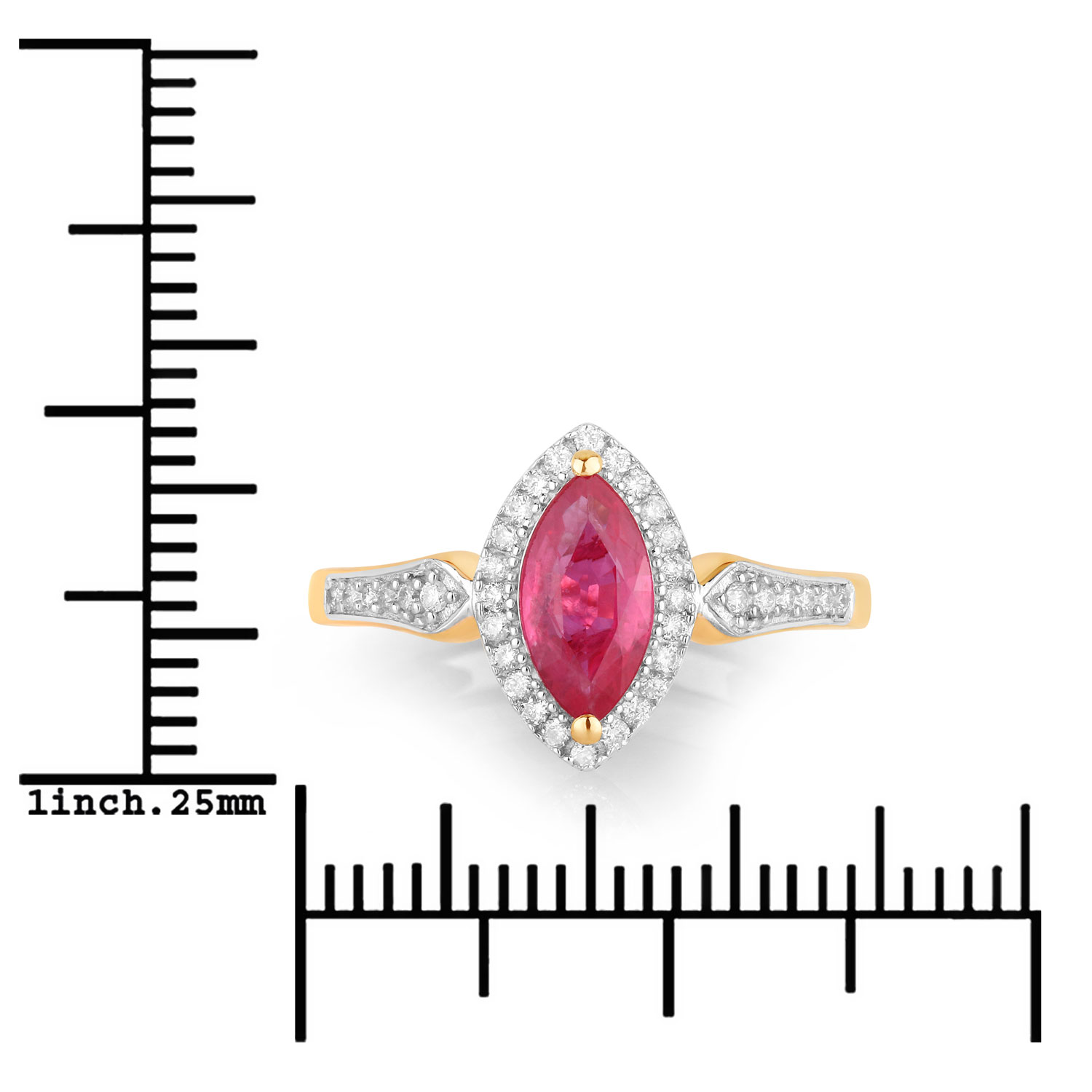 0.96 Carat Genuine Ruby and White Diamond 14K Yellow Gold Ring