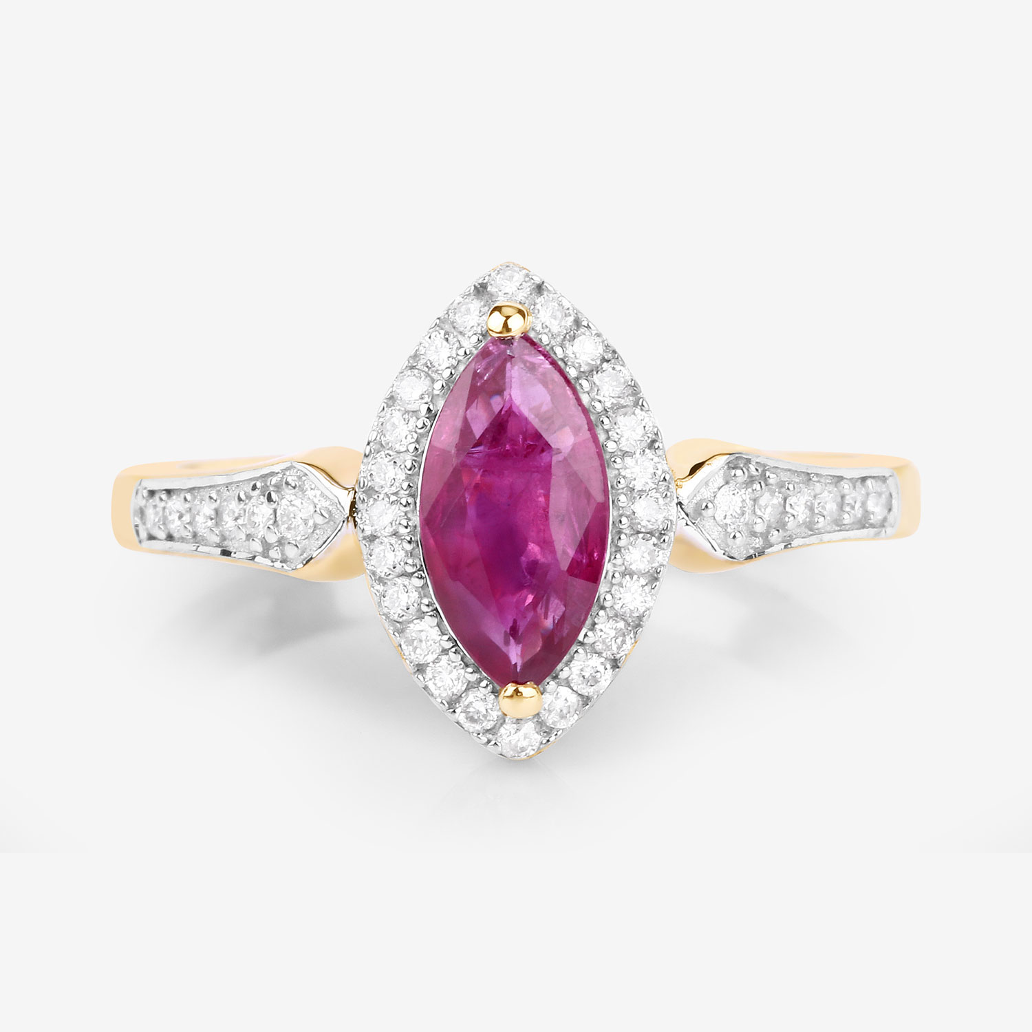 0.96 Carat Genuine Ruby and White Diamond 14K Yellow Gold Ring