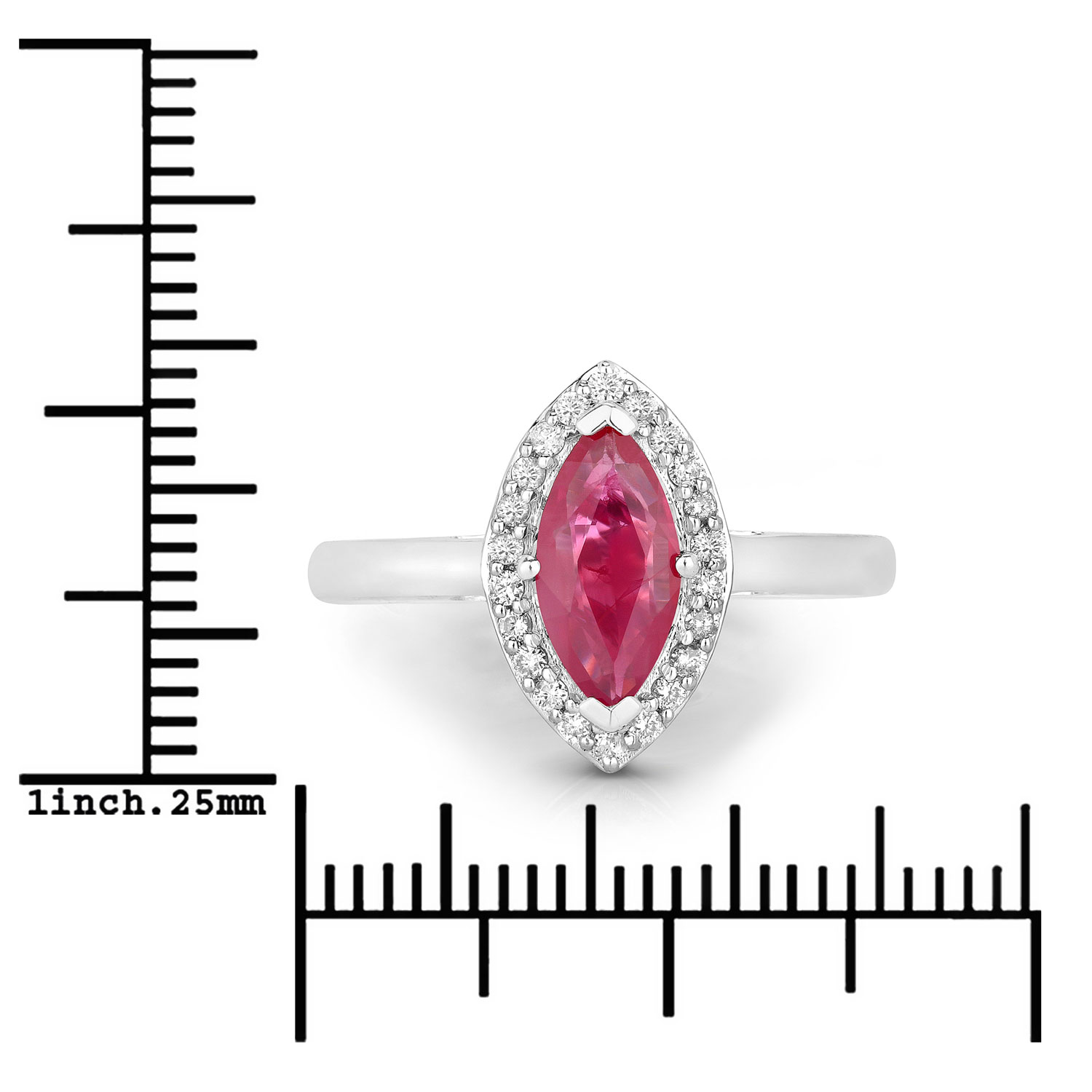 1.57 Carat Genuine Ruby and White Diamond 14K White Gold Ring