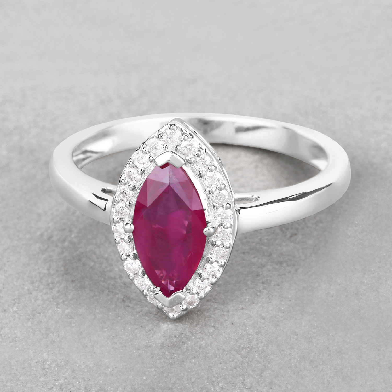 1.57 Carat Genuine Ruby and White Diamond 14K White Gold Ring