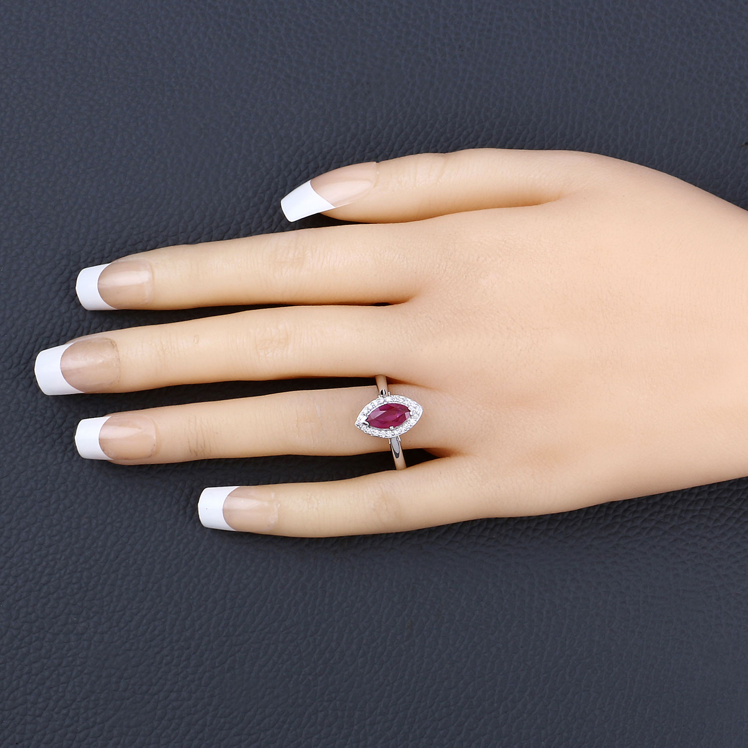 1.57 Carat Genuine Ruby and White Diamond 14K White Gold Ring