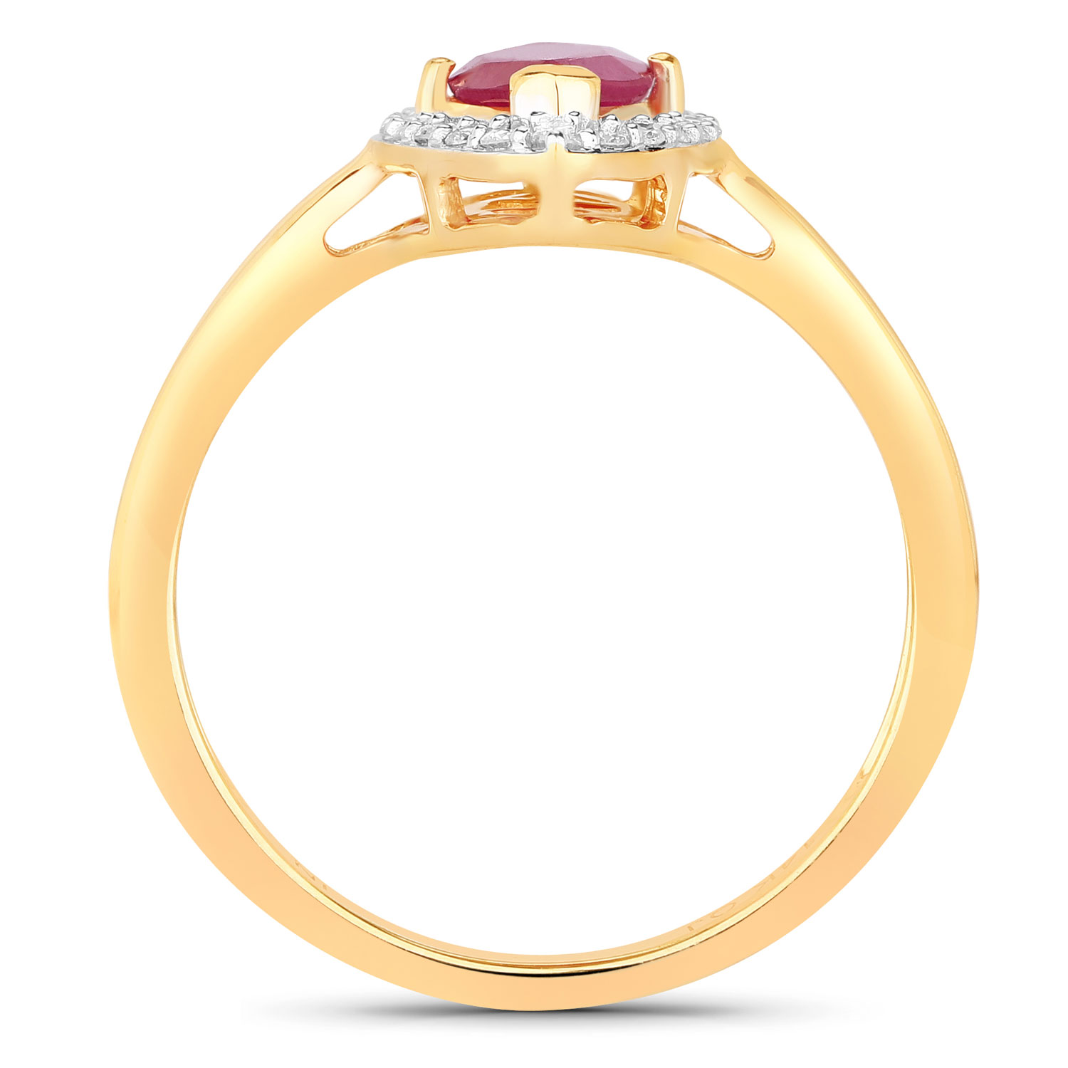 1.57 Carat Genuine Ruby and White Diamond 14K Yellow Gold Ring