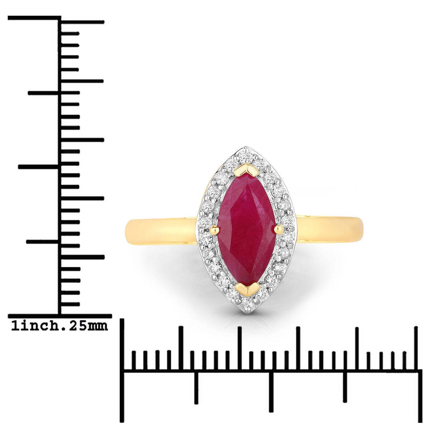 1.57 Carat Genuine Ruby and White Diamond 14K Yellow Gold Ring