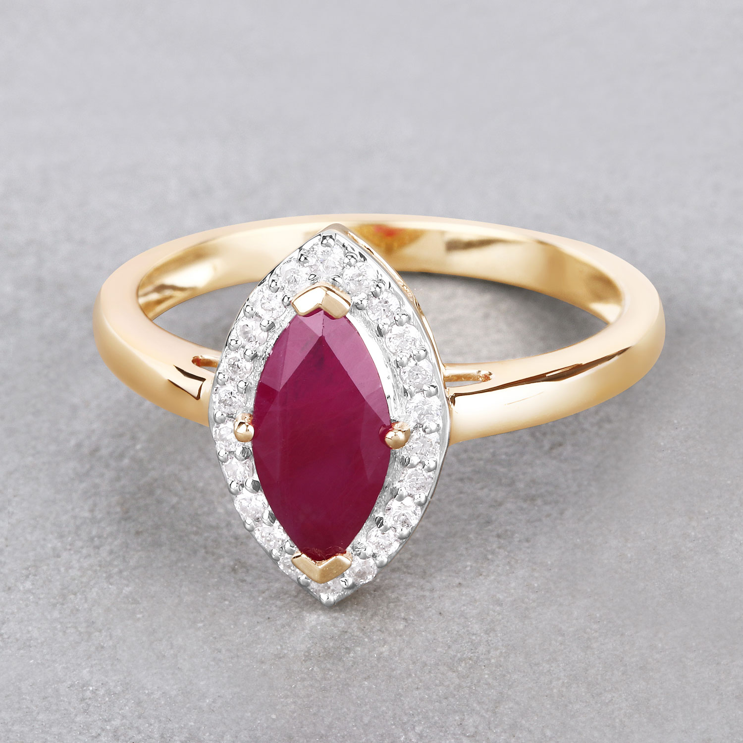 1.57 Carat Genuine Ruby and White Diamond 14K Yellow Gold Ring