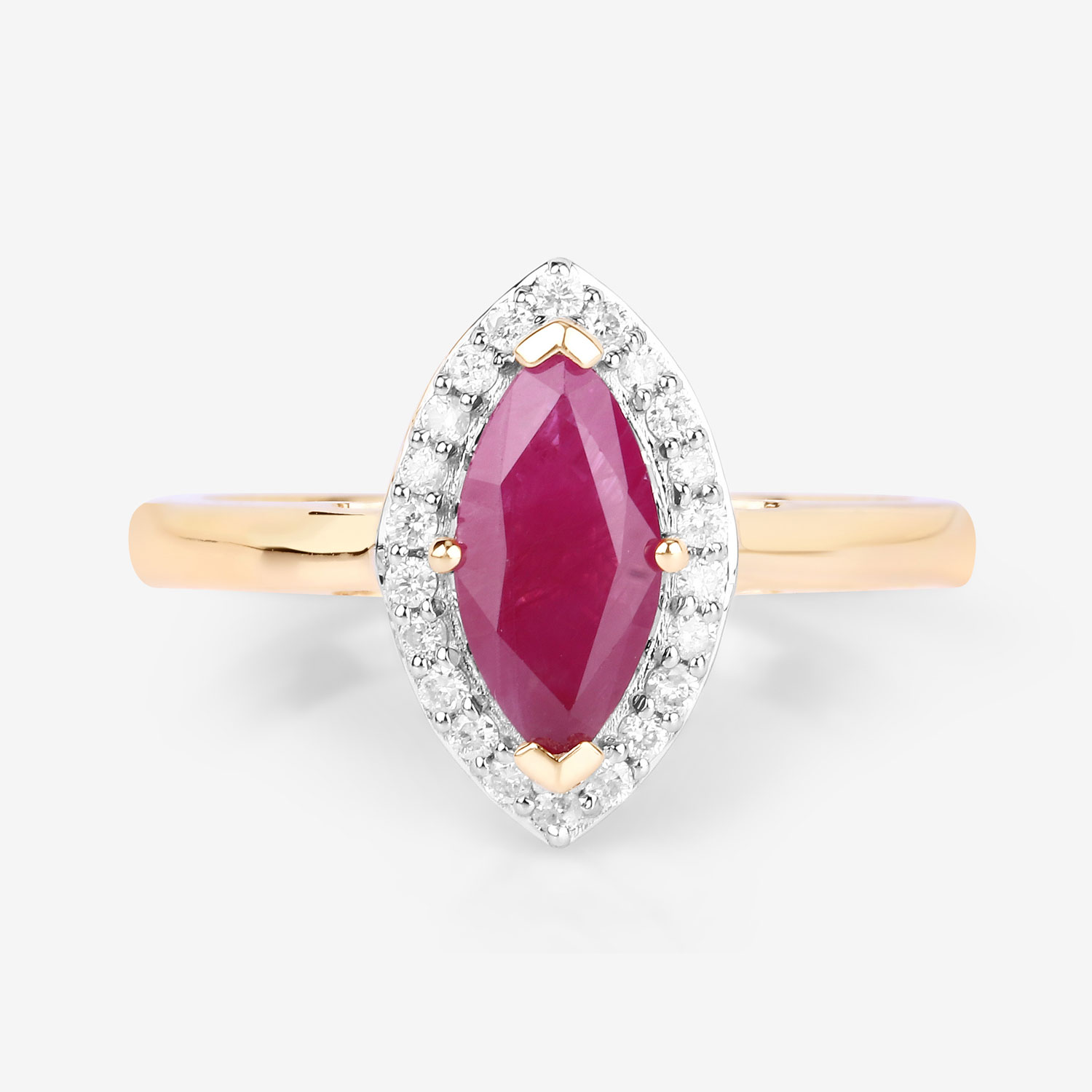 1.57 Carat Genuine Ruby and White Diamond 14K Yellow Gold Ring