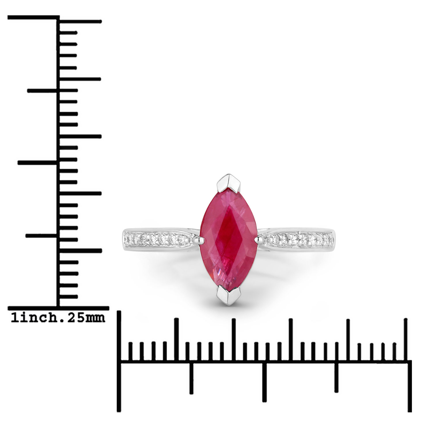 1.51 Carat Genuine Ruby and White Diamond 14K White Gold Ring