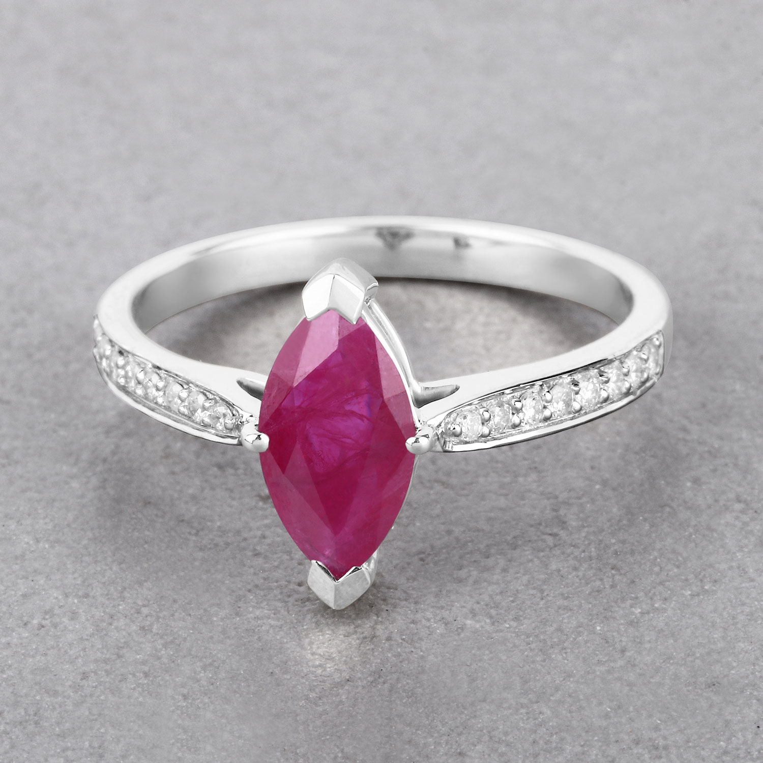 1.51 Carat Genuine Ruby and White Diamond 14K White Gold Ring