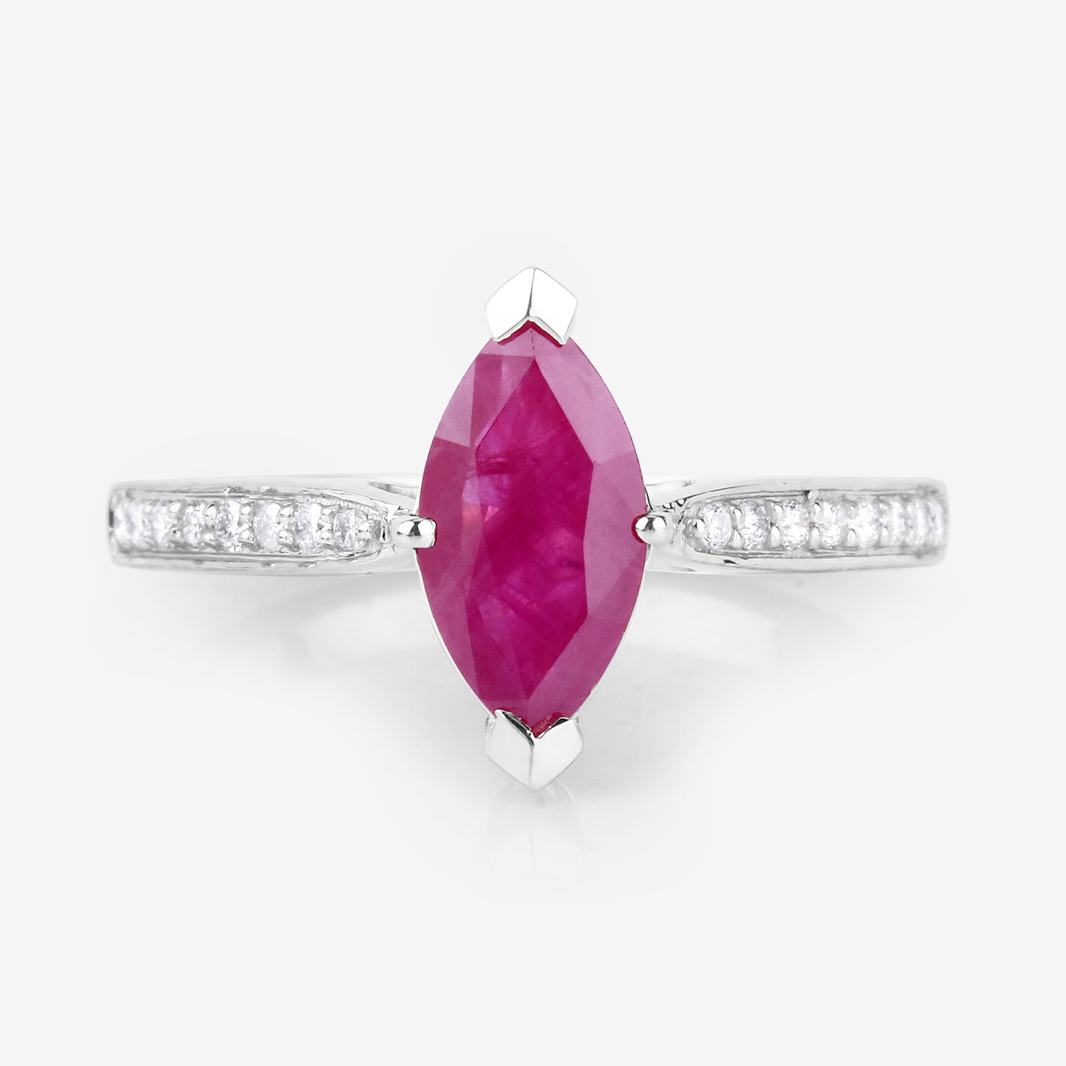 1.51 Carat Genuine Ruby and White Diamond 14K White Gold Ring