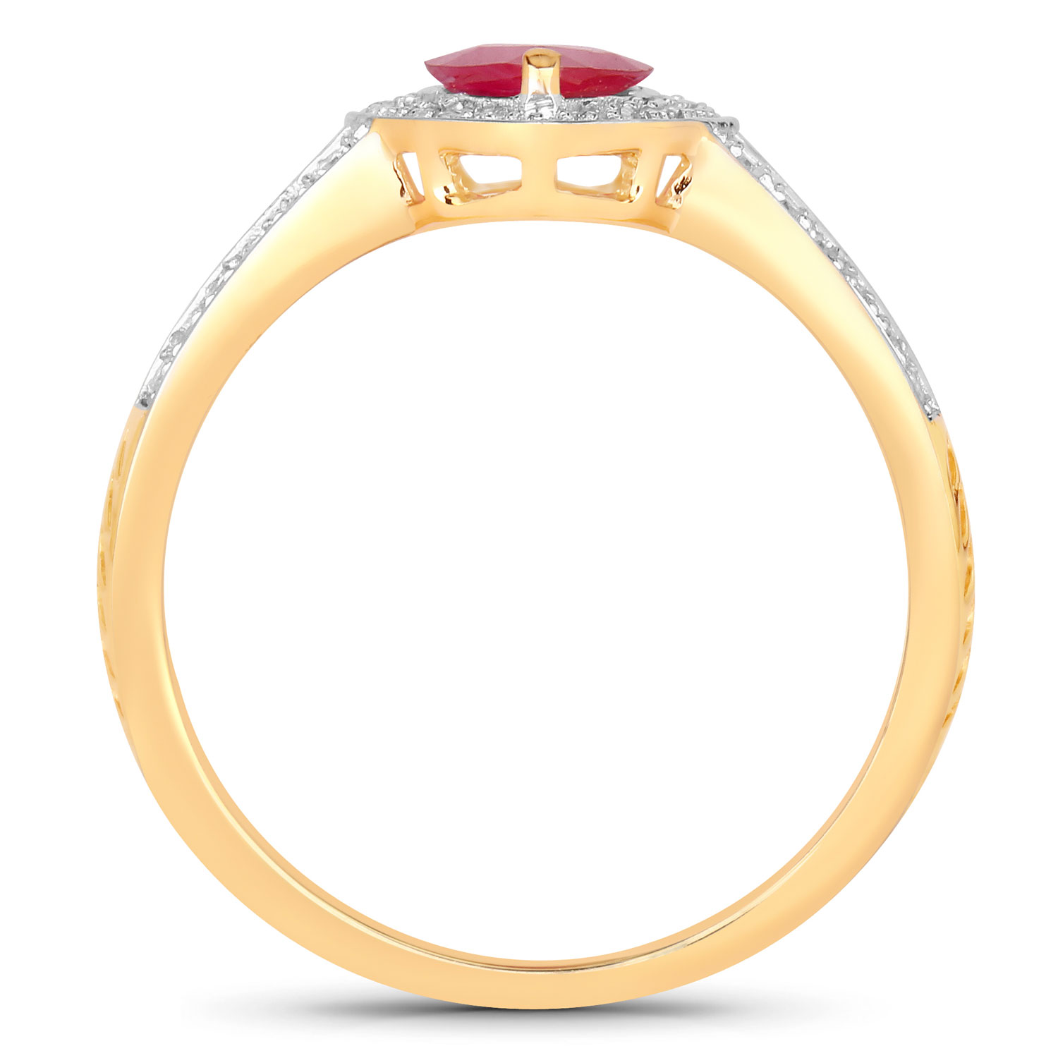 1.06 Carat Genuine Ruby and White Diamond 14K Yellow Gold Ring