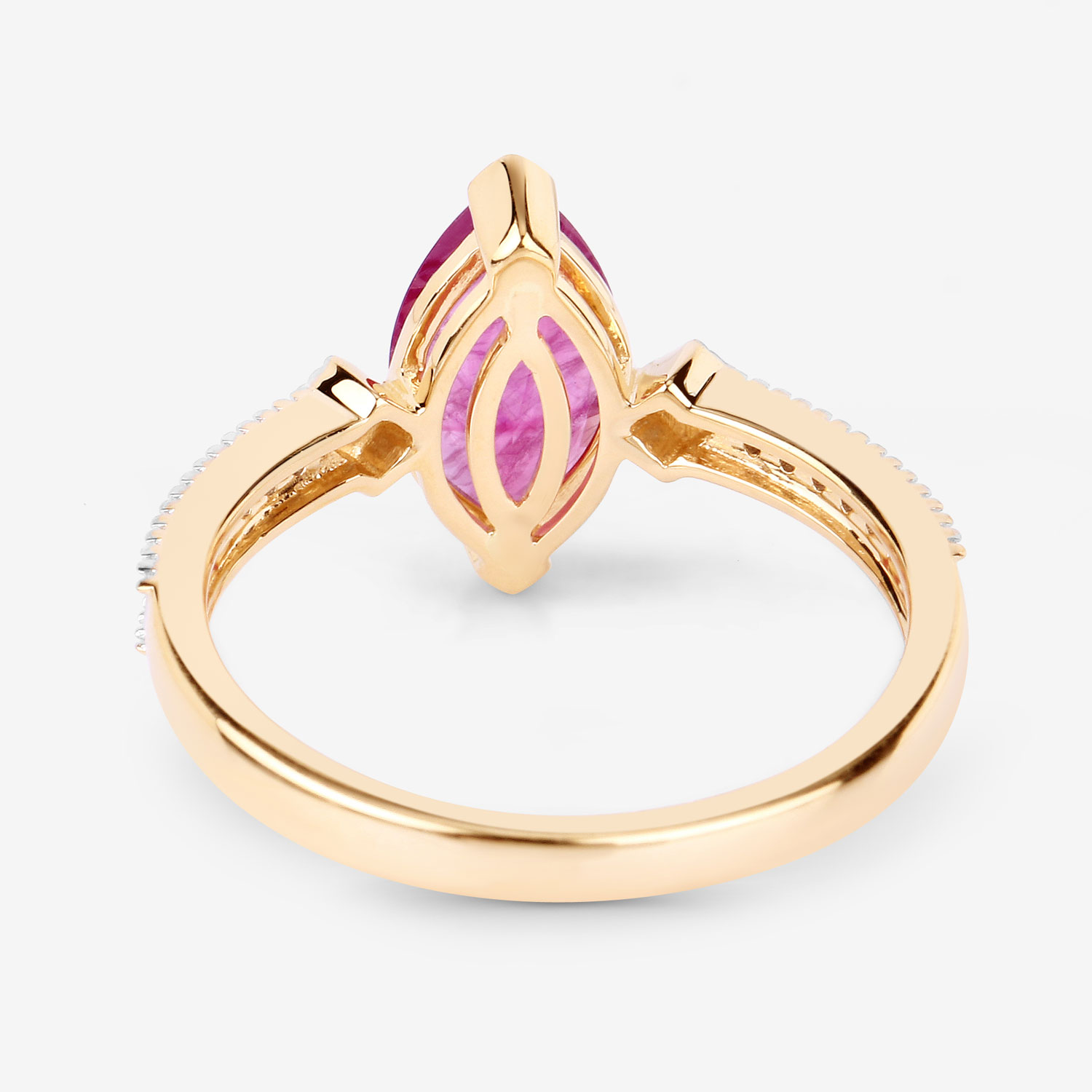 1.01 Carat Genuine Ruby and White Diamond 14K Yellow Gold Ring