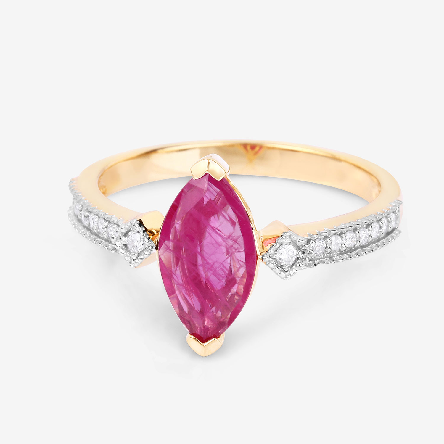 1.01 Carat Genuine Ruby and White Diamond 14K Yellow Gold Ring