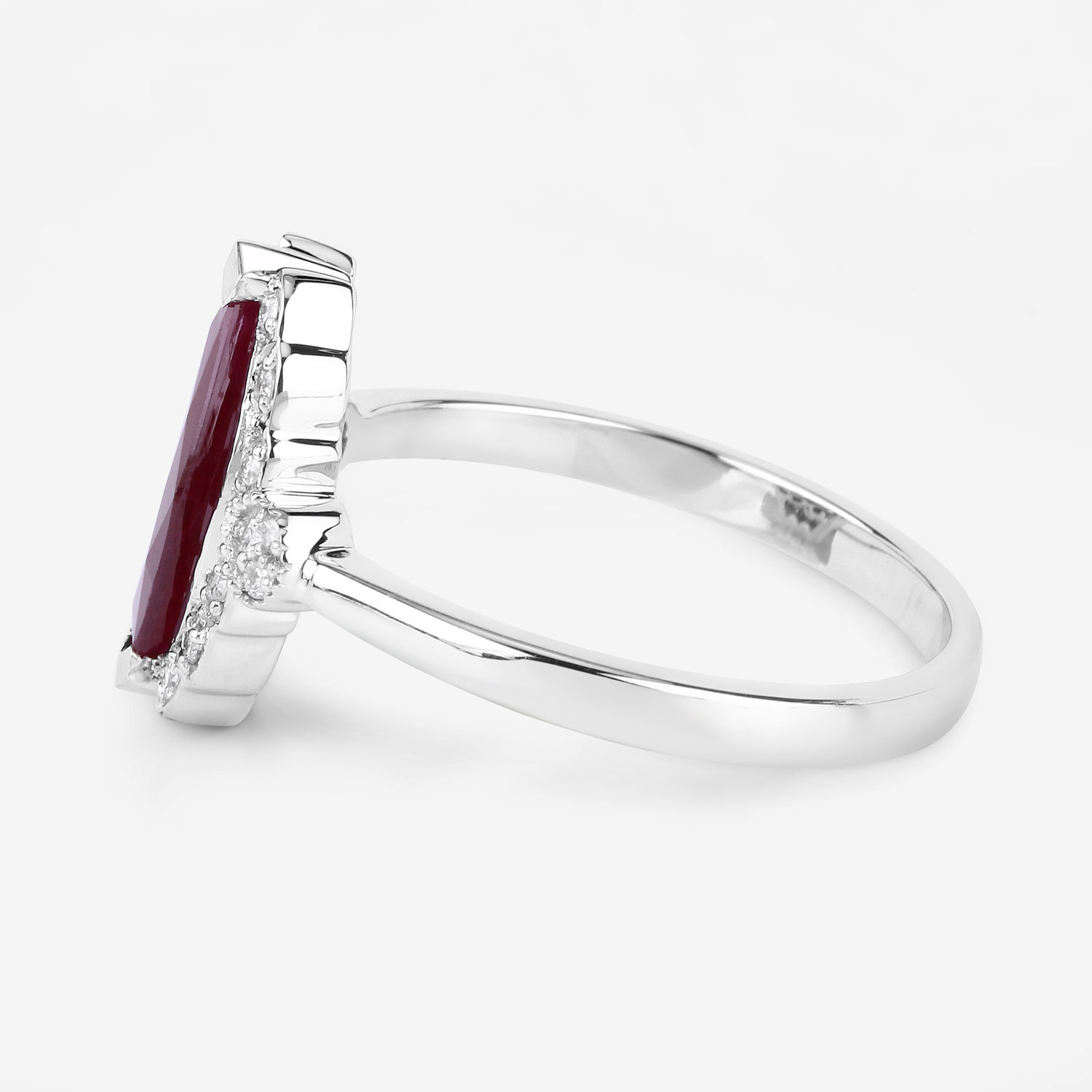 1.54 Carat Genuine Ruby and White Diamond 14K White Gold Ring
