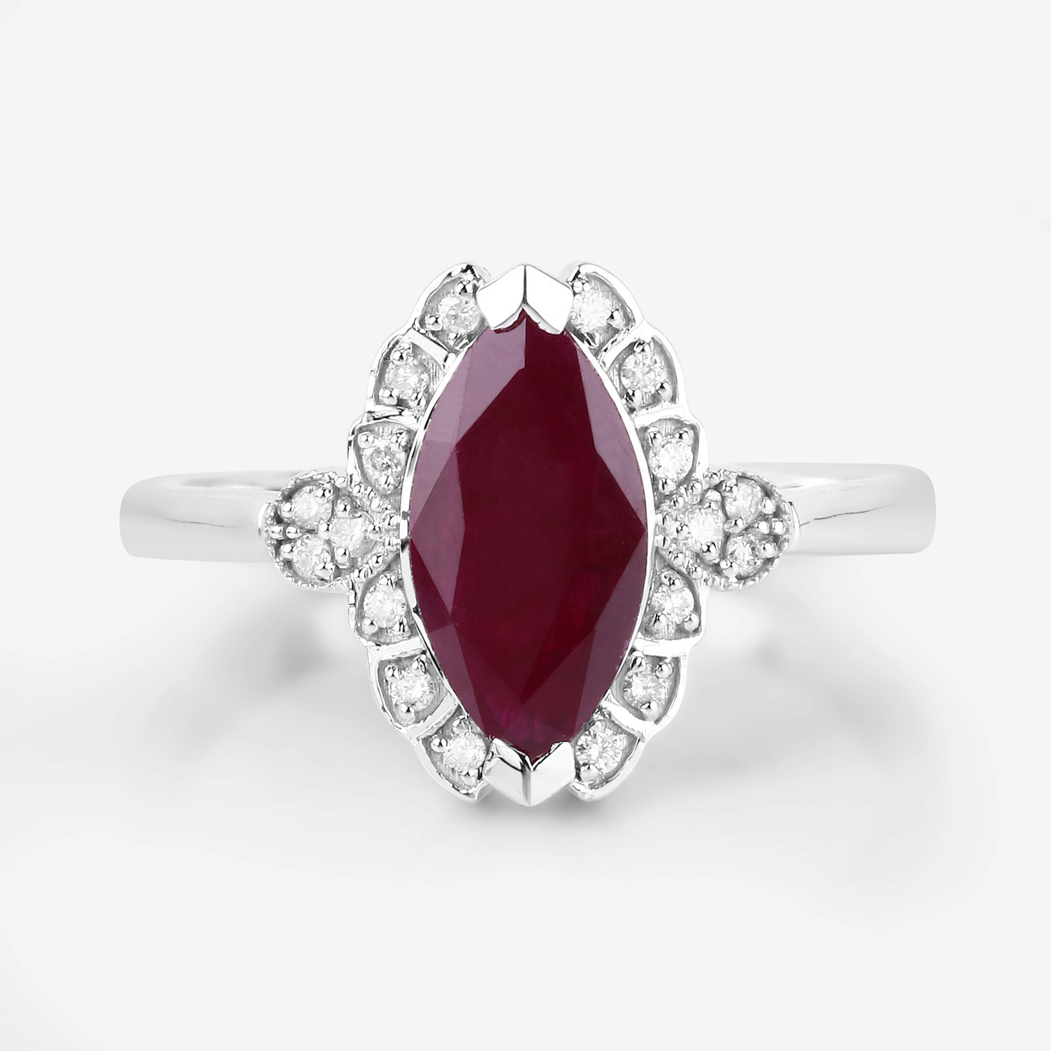 1.54 Carat Genuine Ruby and White Diamond 14K White Gold Ring